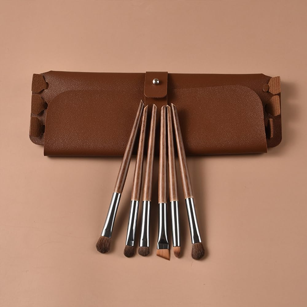 HYAVIA 6-Piece Eyeshadow & Kabuki Makeup Brush Set, Ultra-Soft Hair Brushes for Concealer, Blush, Contour & Blending, Travel-Friendly Cosmetic Brush Kit &ndash; Brown image number 2
