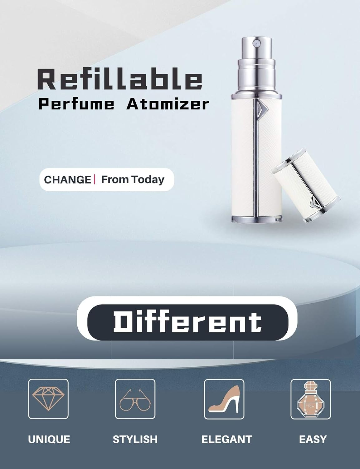 Perfume Atomiser, Refillable & Travel Size Perfume Bottle, Leaking Proof,Bottom Pump without Funnel, Luxurious Small Women and Men, 5Ml (Slv-White) image number 2