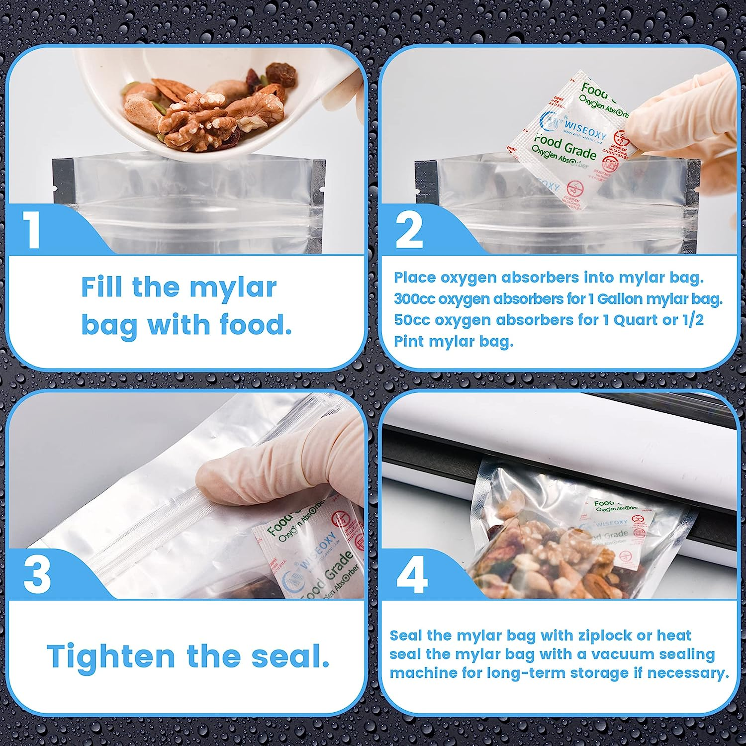 Wisesorb 300CC 50 Packs Oxygen Absorbers for Food Storage, Food Grade Oxygen Absorbers, O2 Absorbers Food Grade for Food Storage image number 3