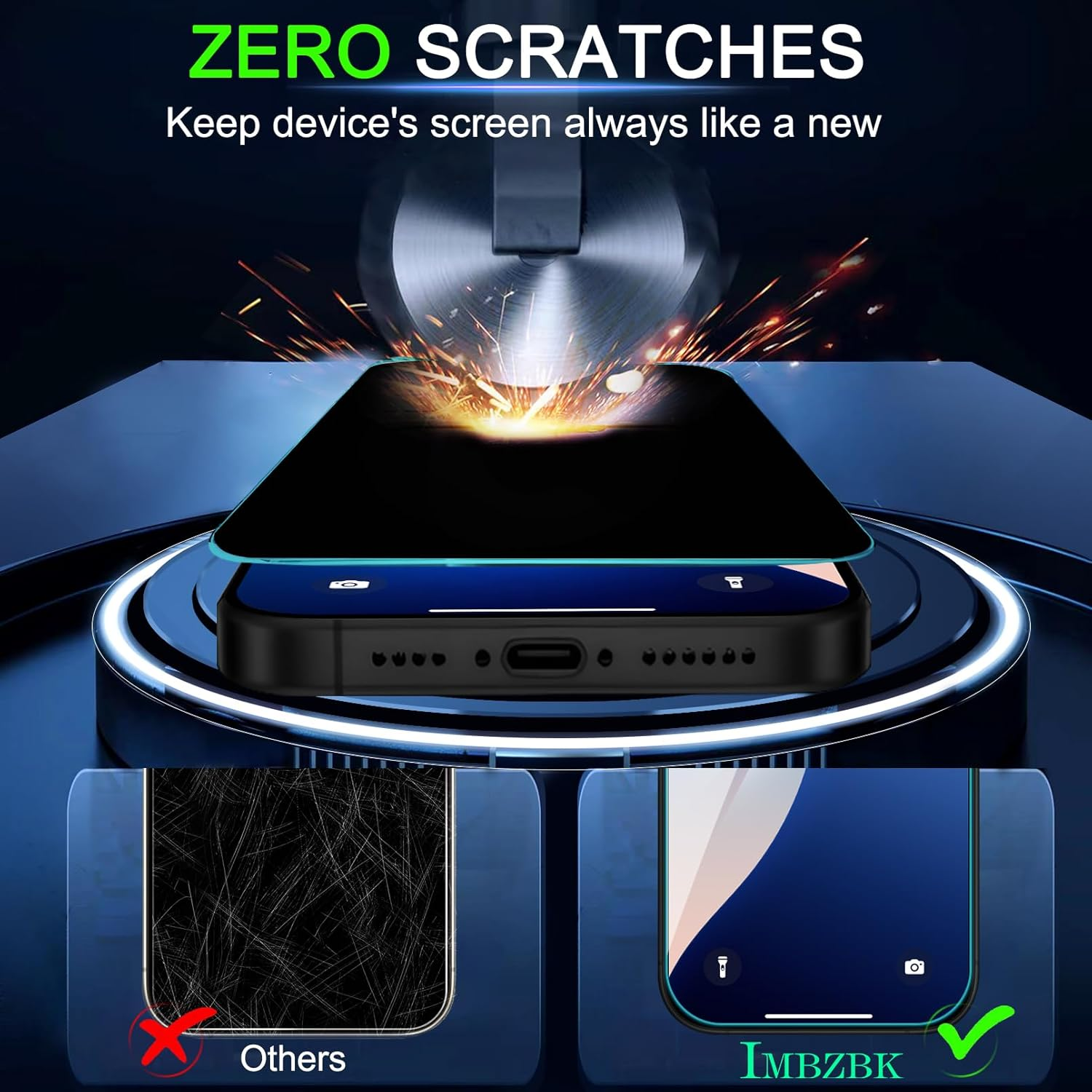 [Auto-Dust Removal] IMBZBK 3 Pack Privacy Screen Protector for Iphone 17 Pro Max [6.9 INCH] anti Spy Private Accessories, Case Friendly Film, Military Grade Tempered Glass 3 Camera Lens Protector image number 3