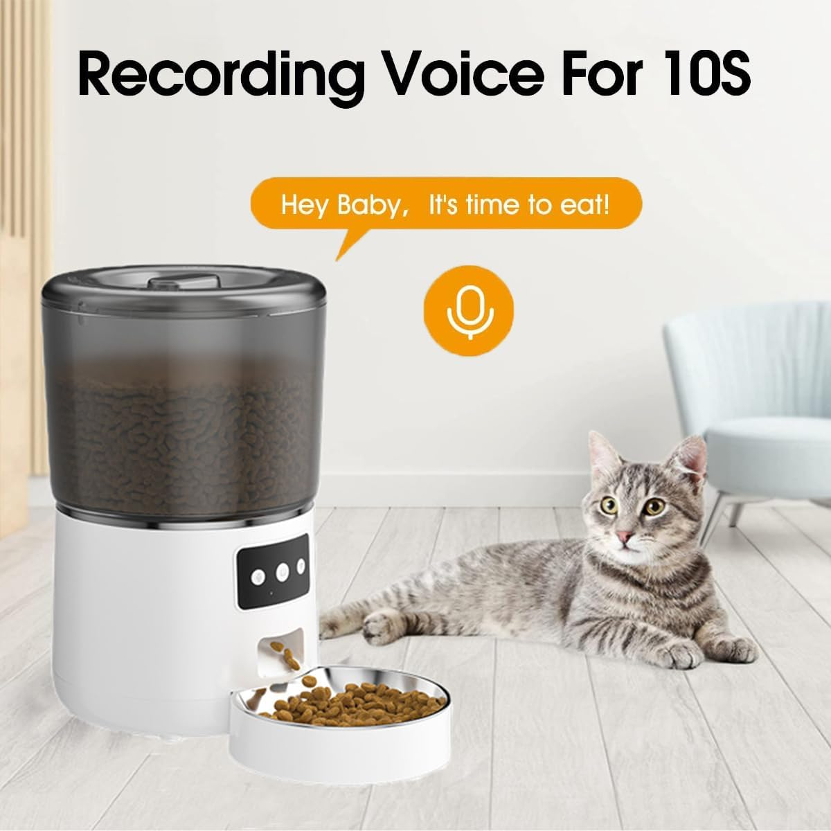 Automatic Cat Food Dispenser, 4L Smart Wifi Pet Feeder with APP Control for Remote Feeding, 1-9 Meals & 10S Voice Record Timed Cat Self Feeder for Cat Dog Pet image number 3