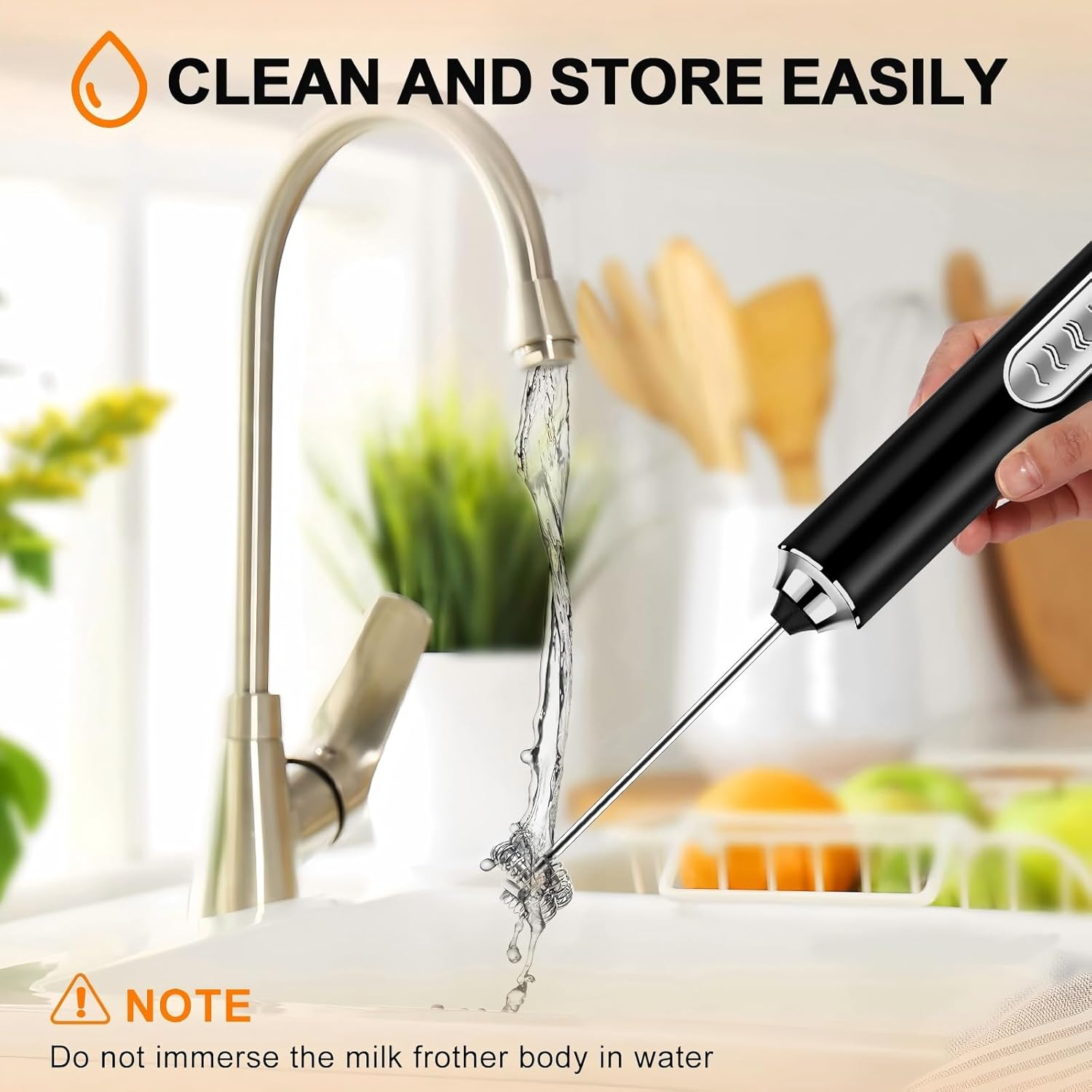 Kitchen Powerful Milk Frother, Rechargeable Milk Frother, 3-Speed Electric Handheld Frother for Coffee, Drink Mixer, Whisk Foam Maker for Coffee, Matcha, Hot Chocolate & Creamer - Black image number 4