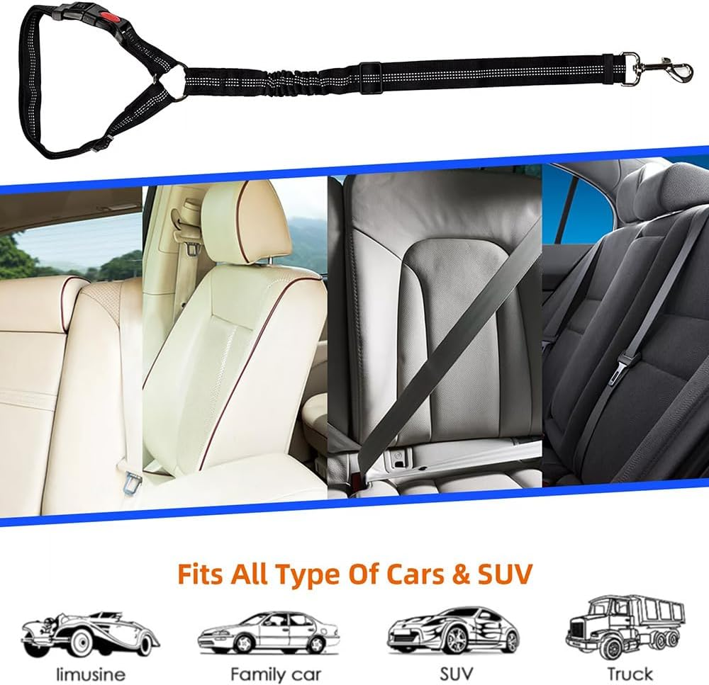 2 Pack Dog Car Seat Belt, Dog Seat Belts for Cars UK with Adjustable Heavy Duty Nylon and anti Shock Elastic Bungee Buffer (Black and Red) image number 5