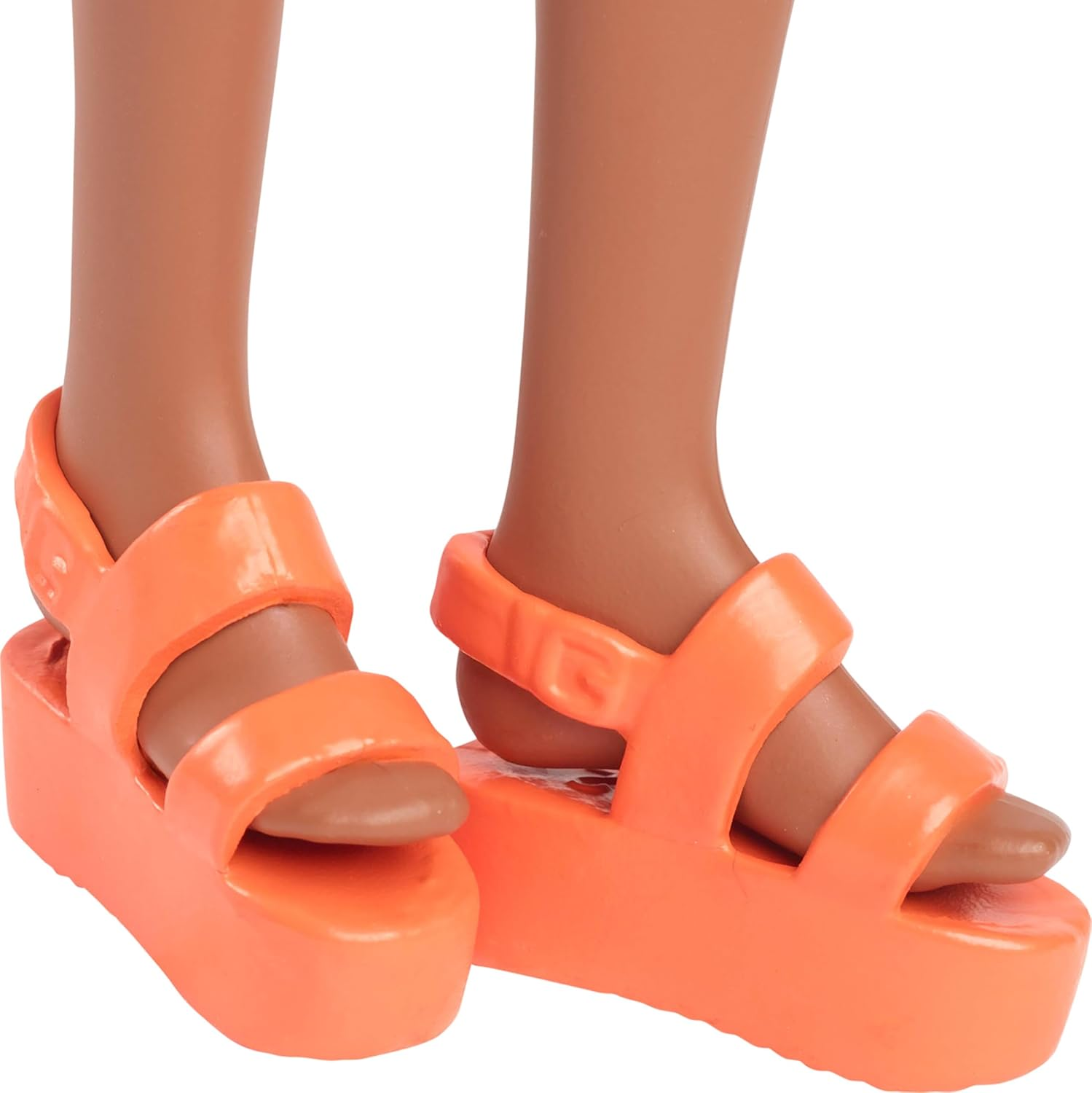 Barbie Fashionistas Doll #233 with Black Hair, Wearing Checkered Orange and Pink Flower Midi Dress with Necklace and Sandals - [Mehrfarbig] image number 3