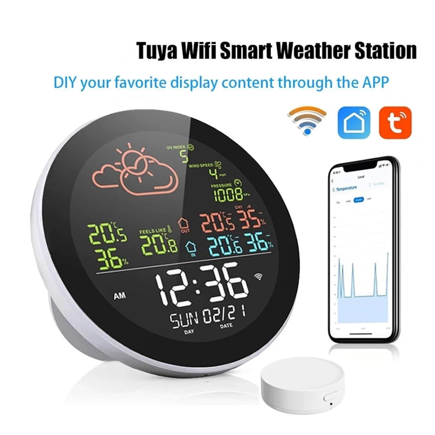 Wifi Smart Weather Station Digital Thermometer Hygrometer Forecast Sensor Indoor/Outdoor Temperature Humidity Meter image number 6