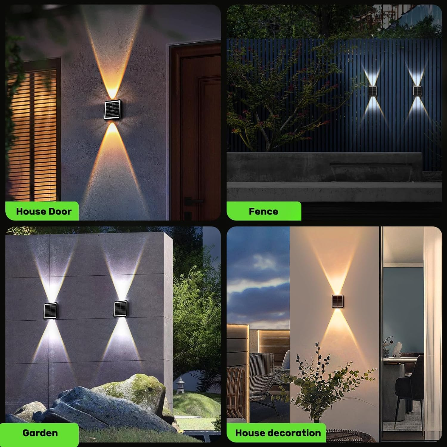 2LED Solar Wall Lights, up and down Lighting Solar Outdoor Light Waterproof IP65, 6500K/3000K Solar Fence Light Solar Powered Light for Yard Garden Garage Christmas Decorations (4 Pack) image number 2