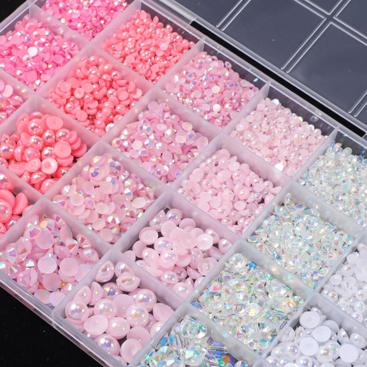 24 Grid Flatback Rhinestones and Beads for Nails, Betterjonny Rhinestones for Crafts 3-8 Mm Glitter Stones Half Beads with Tweezers and Dotting Pen for DIY Crafts Nail Design Clothing F image number 6