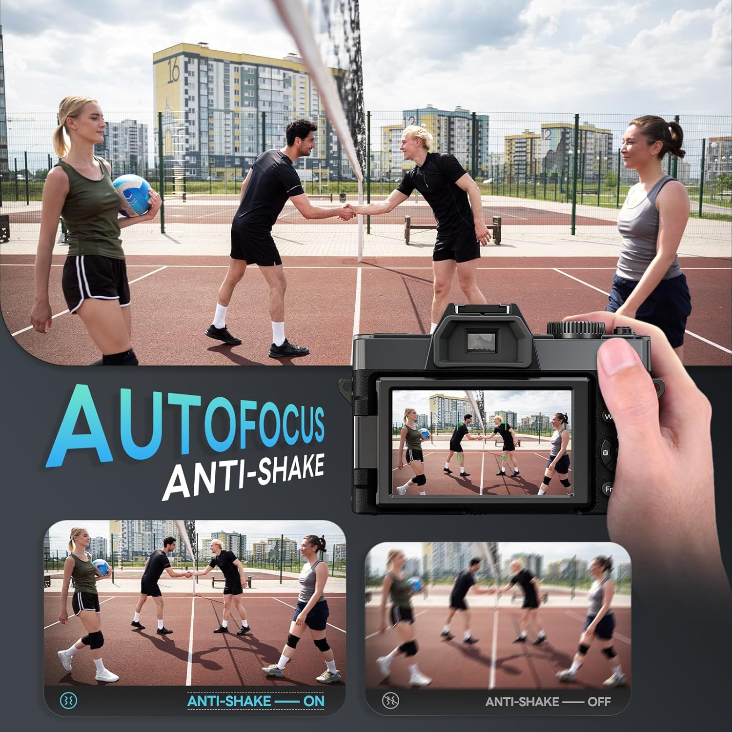 NBD 5K 64MP Digital Camera, Wi-Fi & App Control, 16X Zoom, Autofocus, Anti-Shake, 180&deg; Flip Screen, Macro & Wide-Angle Lenses, Webcam Function, Includes 64GB TF Card & 2 Batteries (Graphite) - Graphite image number 4