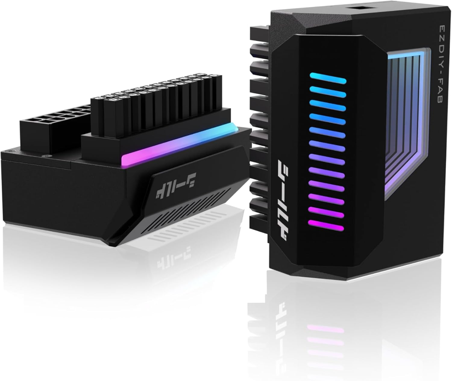 EZDIY-FAB Shield 24-Pin Angle Adapter with Infinity Mirror ARGB Light,Atx 24 Pin Power Connector, 5V 3Pin ARGB Sync-180 Degree-White-1 Pack