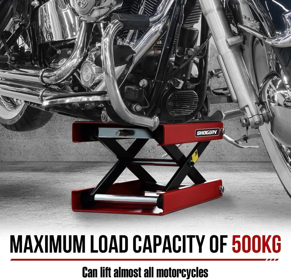 SHOGUN Motorcycle Lift Stand Motorbike Lifting Jack Hoist ATV Dirtbike Work Platform Repair Bench 500Kg Max Load