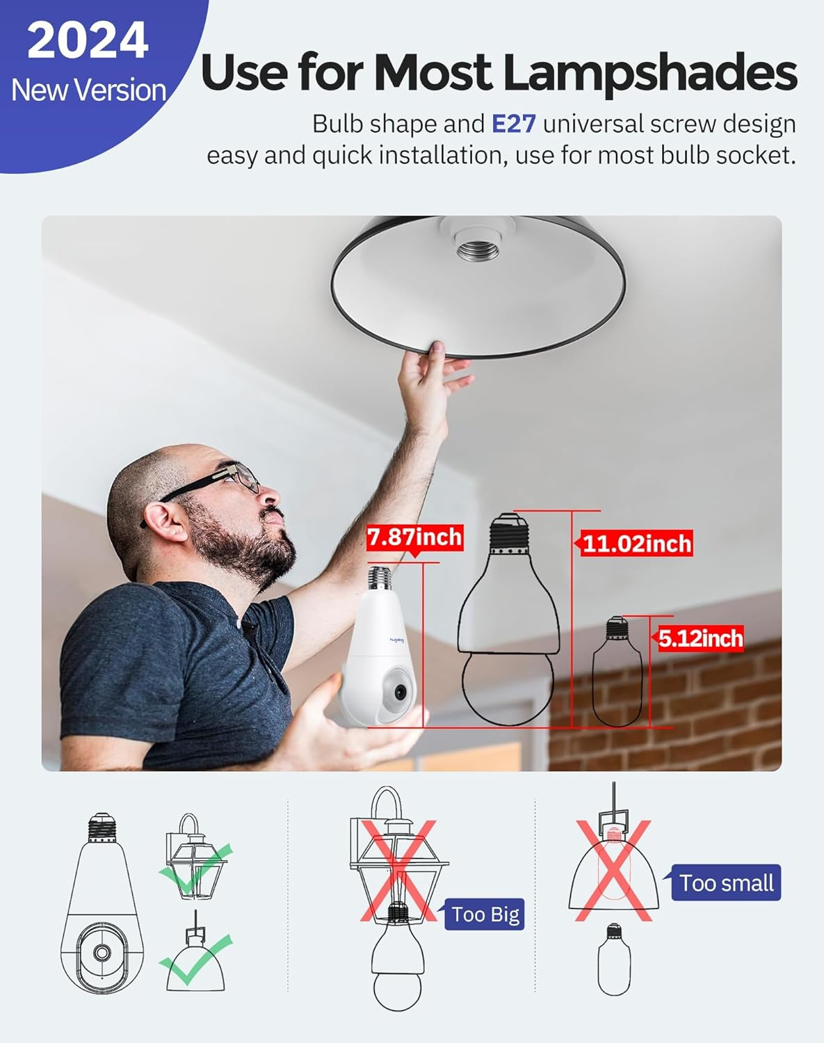 Hugolog - 3K 5MP Wireless Security Light Bulb, Outdoor Wireless Security Cameras 2.4Ghz for Home Security, Indoor with AI Sound Processing and Detection image number 6