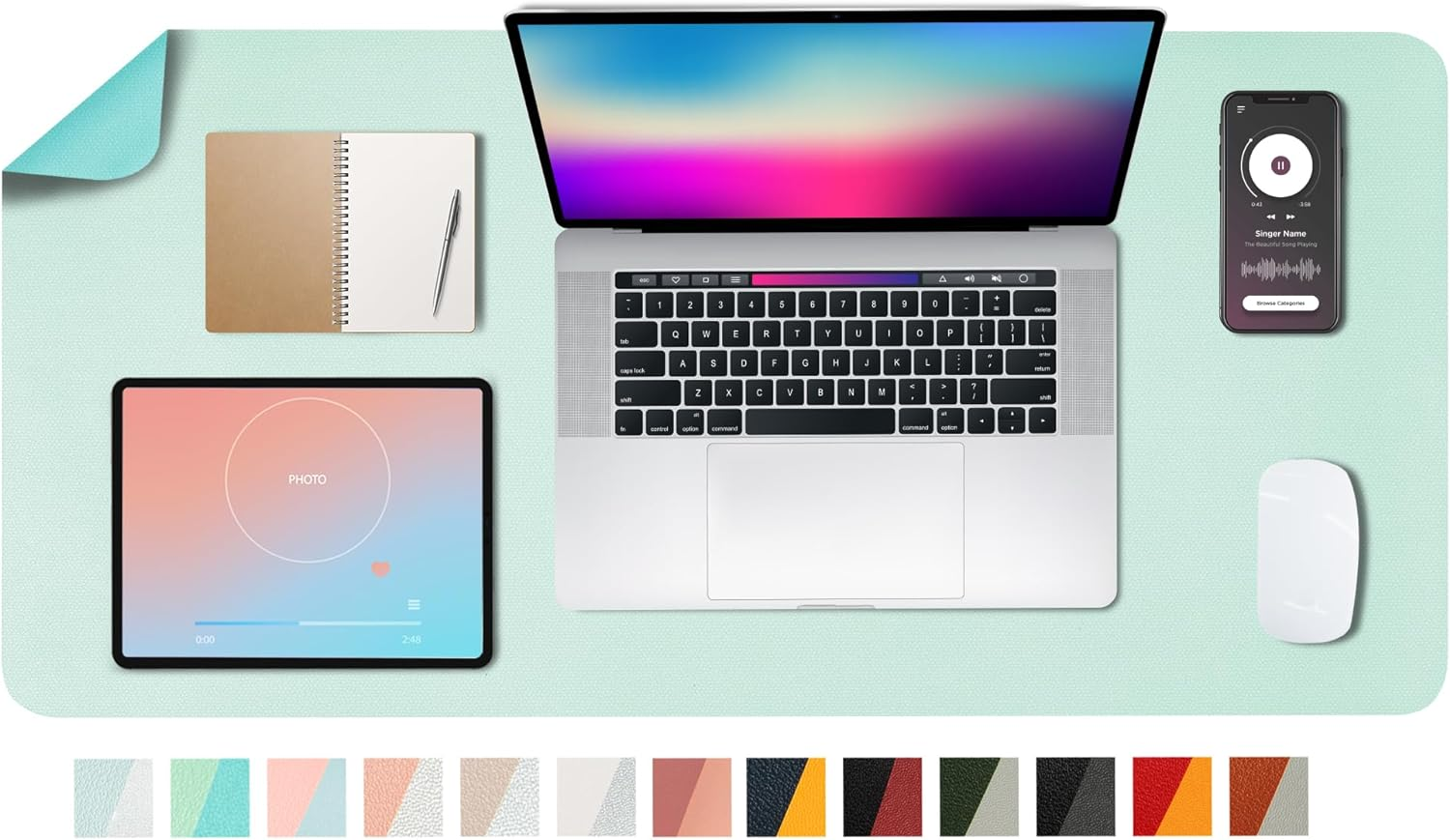 PU Leather Deskpad,Dual Side Desk Pad,Office Desk Mat,Dual Color Desk Pad,Leather Desk Writing Mat Mouse Pad for Office & Home,31.5Inchx15.7Inch,Eagzffi (Gray&Silver)