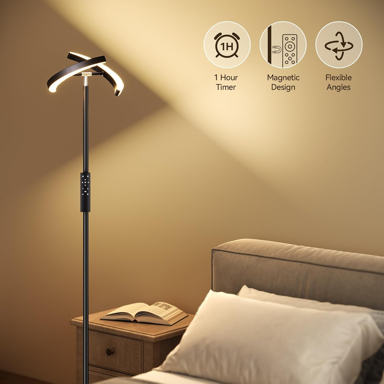 Floor Lamps for Living Room, 28W/1600LM Bright LED Floor Lamp with Remote & 2 Rotatable Lights, Stepless Dimmable 3000K-6000K Rotatable Reading Standing Light for Living Room Bedroom image number 3