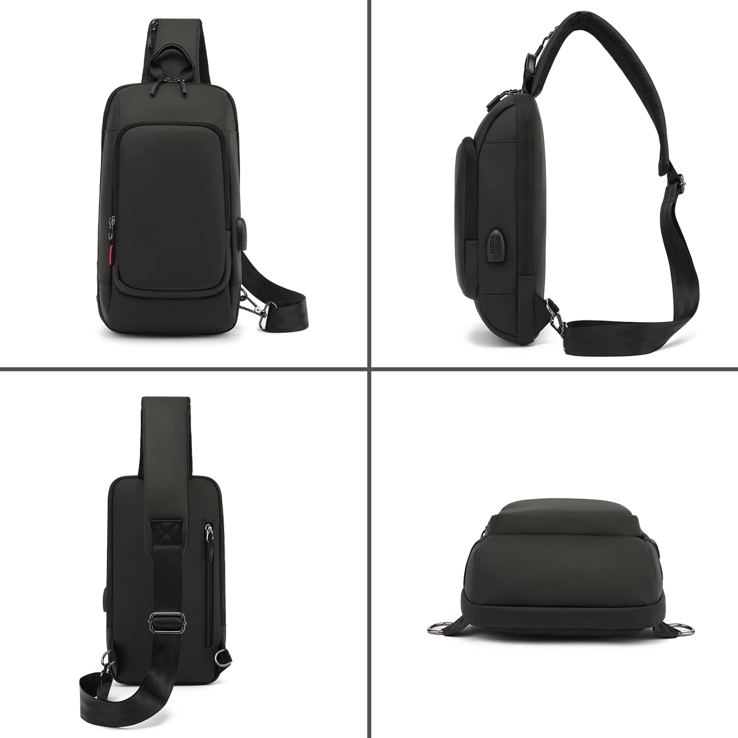 Qiccijoo Sling Bag Crossbody Backpack for Men Women Small Sling Backpack Travel Hiking Backpack with USB Charger Port anti Theft Shoulder Bag Multipurpose Chest Bag(Black) image number 3