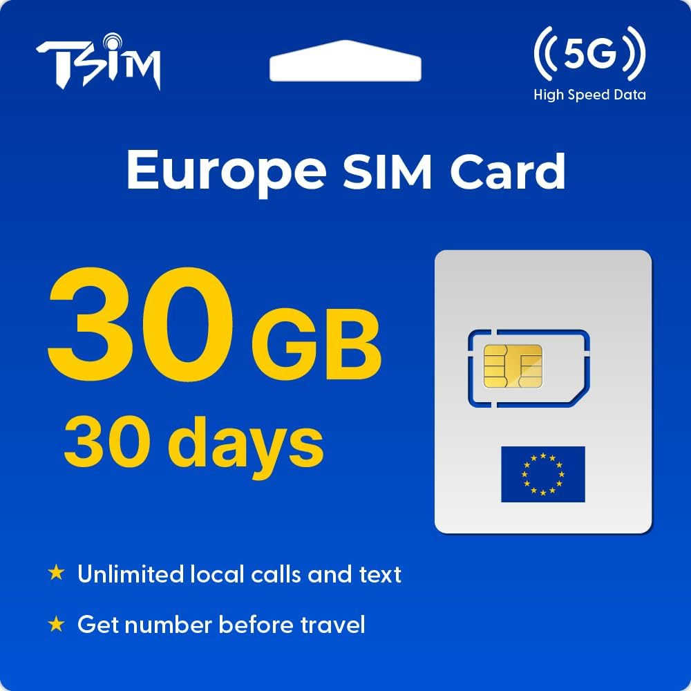 TSIM Europe SIM Card 30 Days 12GB | Unlimited Local Calls and Text | Get Number before Travel | 30+ Countries Austria, France, Germany, Italy, Switzerland, Spain, UK image number 5