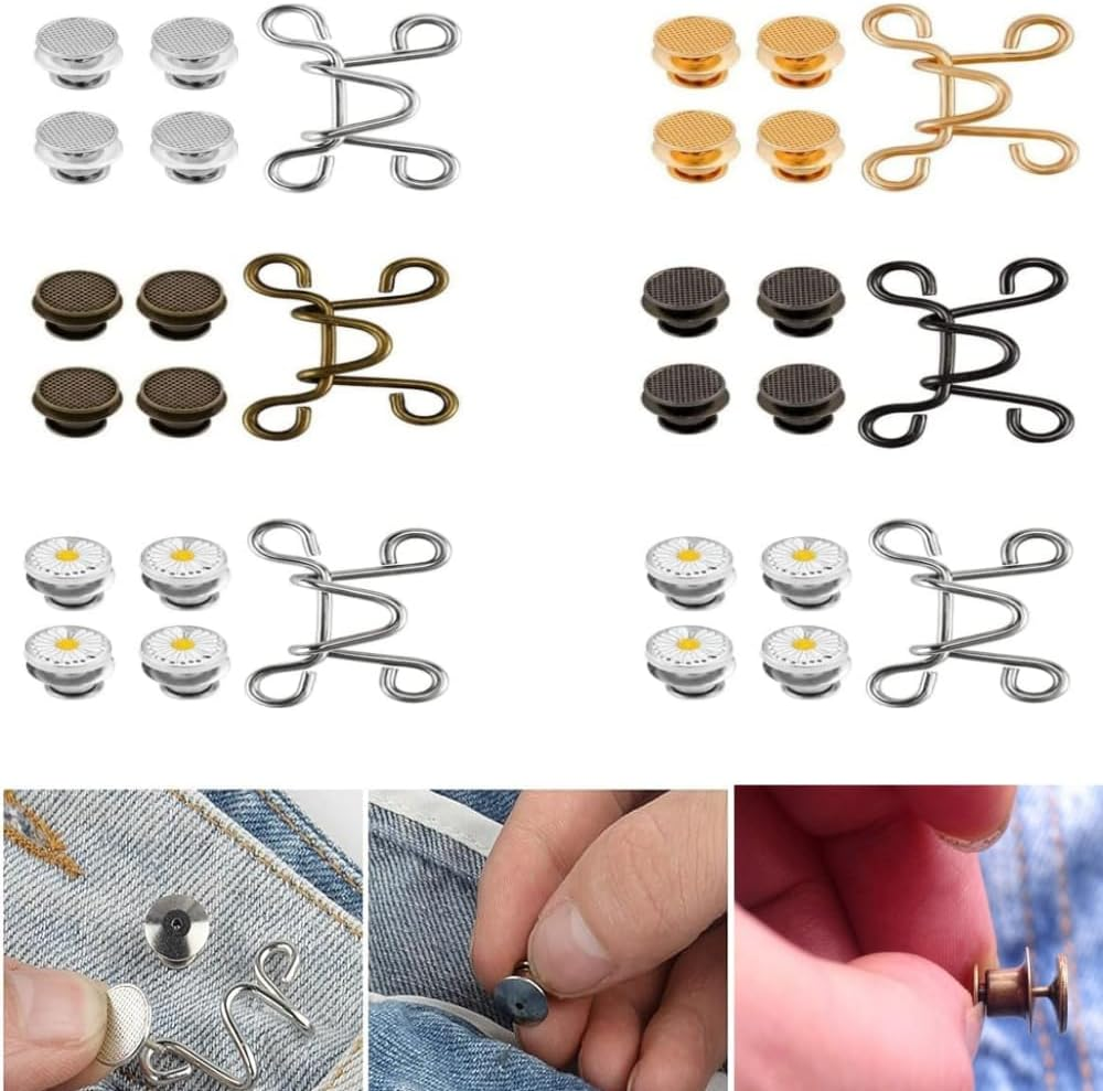 Changyeah 6 Sets Adjustable Waist Buckle Extender Sets,Pant Waist Tightener Instant Jean Buttons for Loose Jeans Pants Clips for Waist Detachable Jean Buttons Pins No Sewing Waistband Tightener image number 2