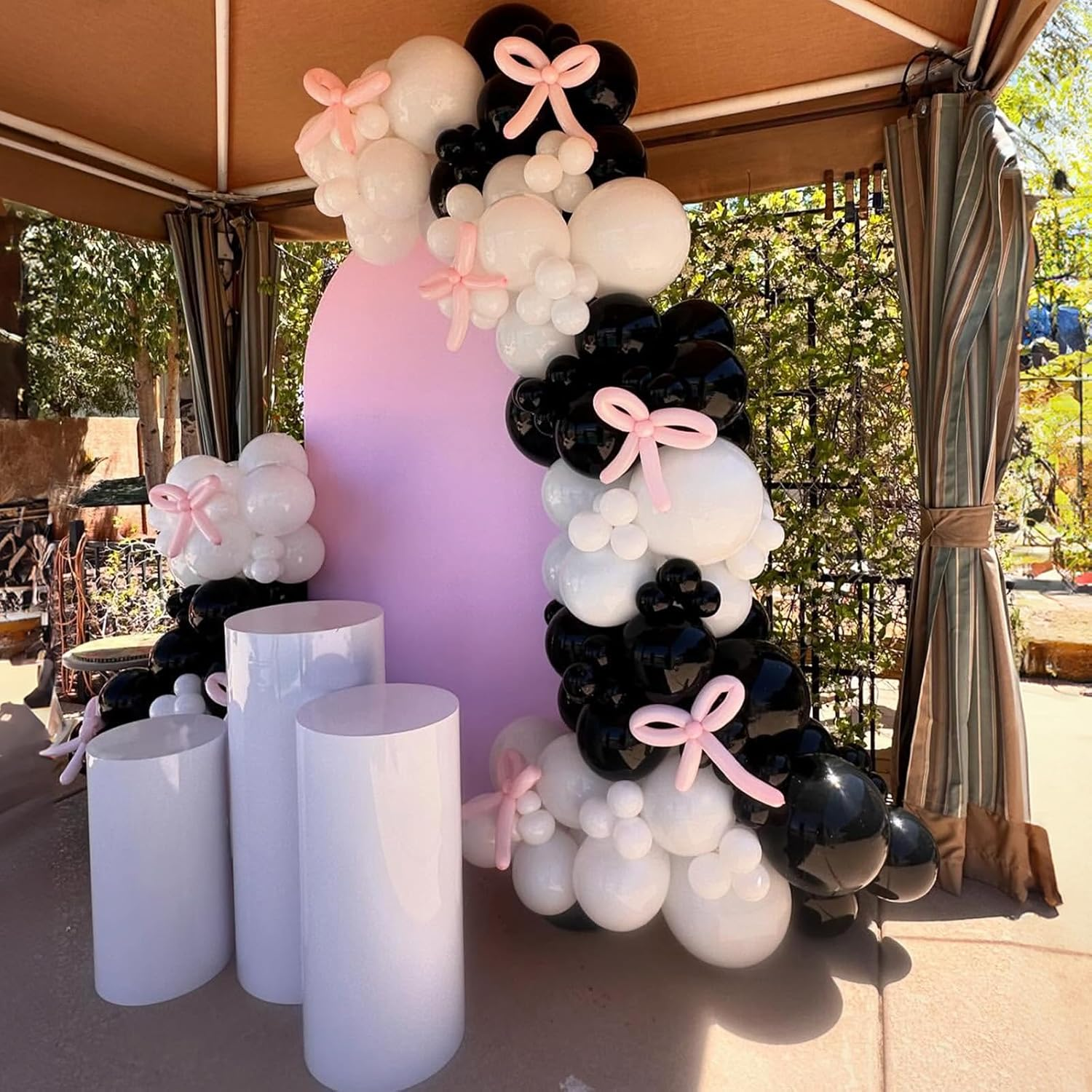 Black and White Balloon Arch Kit Bow Pearl White Black Latex Balloons Garland with Pink Bow Balloons for Girls Women Coquette Bachelorette Baby Bridal Shower Birthday Wedding Party Decorations - Barbie Pink image number 6