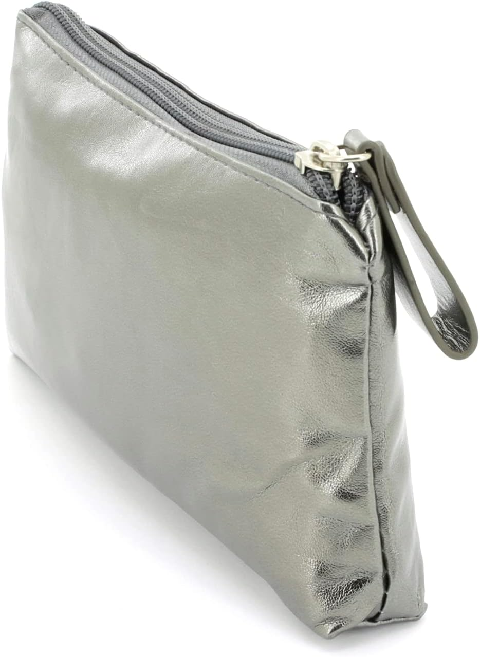 Women'S Faux Leather Toiletry Bag Metallic Finish with Zipper and Handle Cosmetic Bag for Travel - Golden Large image number 2