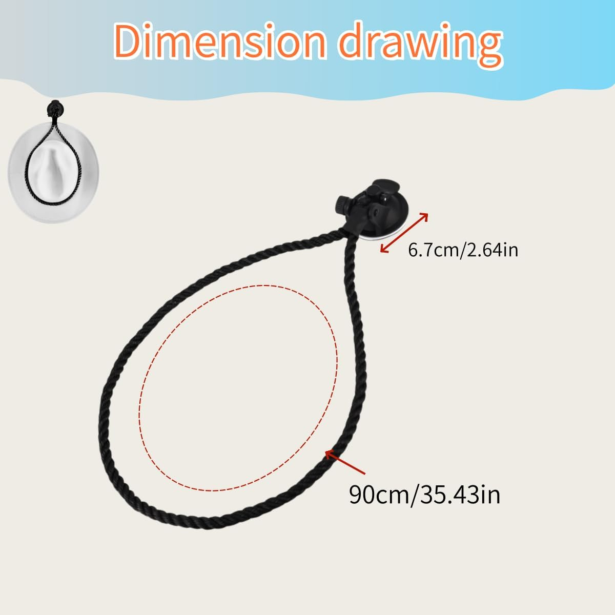 Hat Mount for Your Vehicle,Universal Car Hat Mount with Suction Cup,Handmade Rope Cowboy Hats Rack,Auto Universal Interior Accessories for Trucks, for Trucks, Suvs, Cars Black image number 2