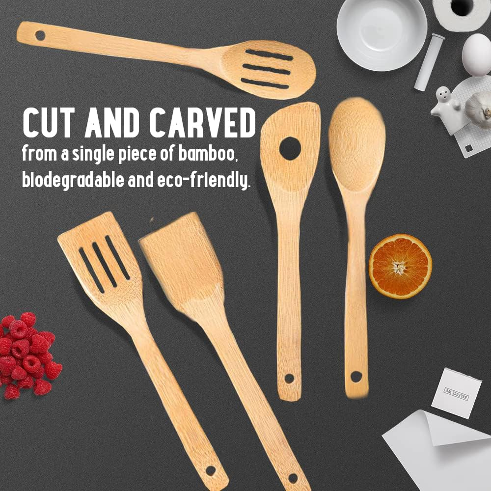 6 Pcs Wooden Spoons for Cooking, Kitchen Utensils Set, Great Spatula Cooking Utensils & Bamboo Wooden Spoons image number 1