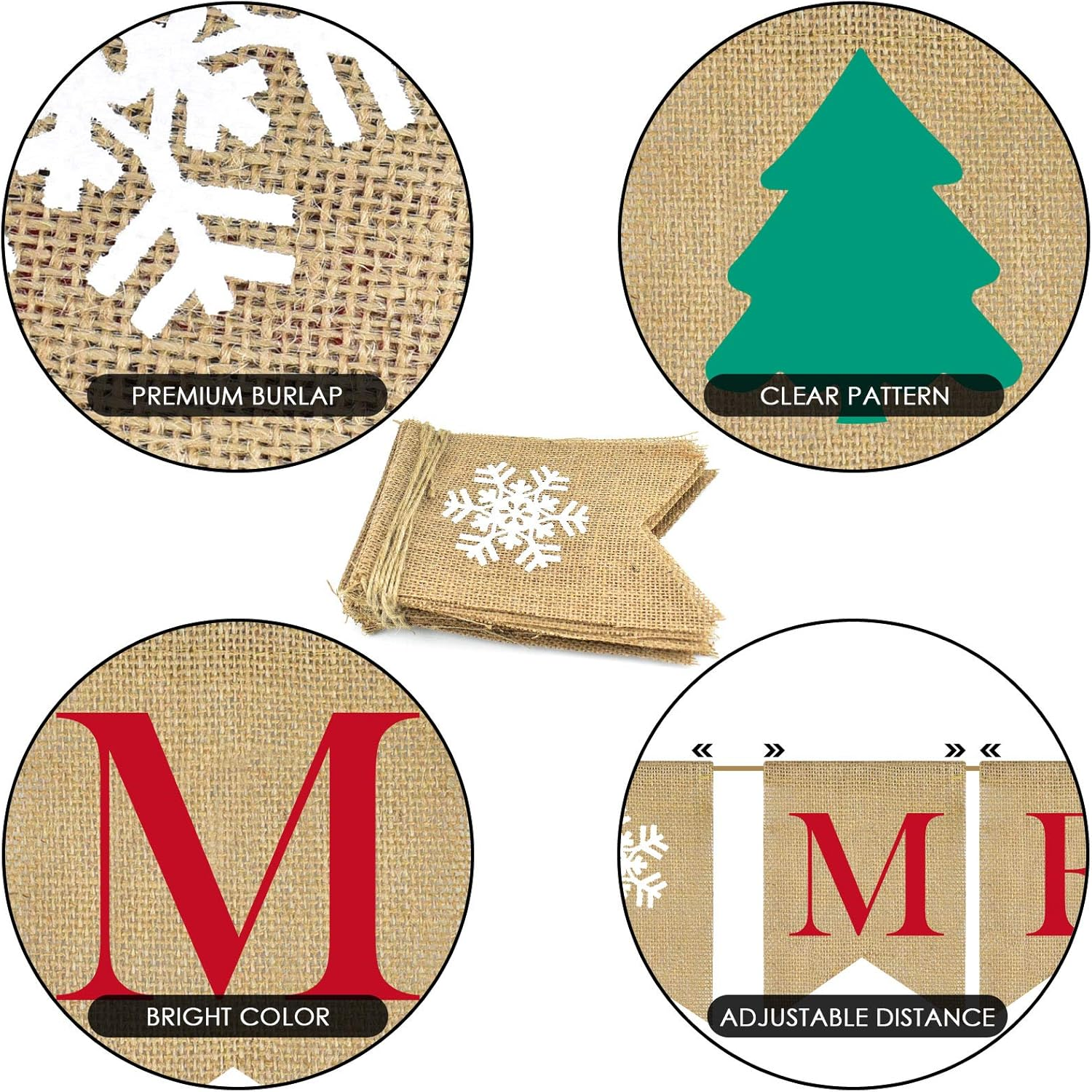 PACETAP Merry Christmas Burlap Banner with 4 Red Bows, Home Indoor Christmas Decorations for Fireplace, Chimney, Wall, Tree image number 5