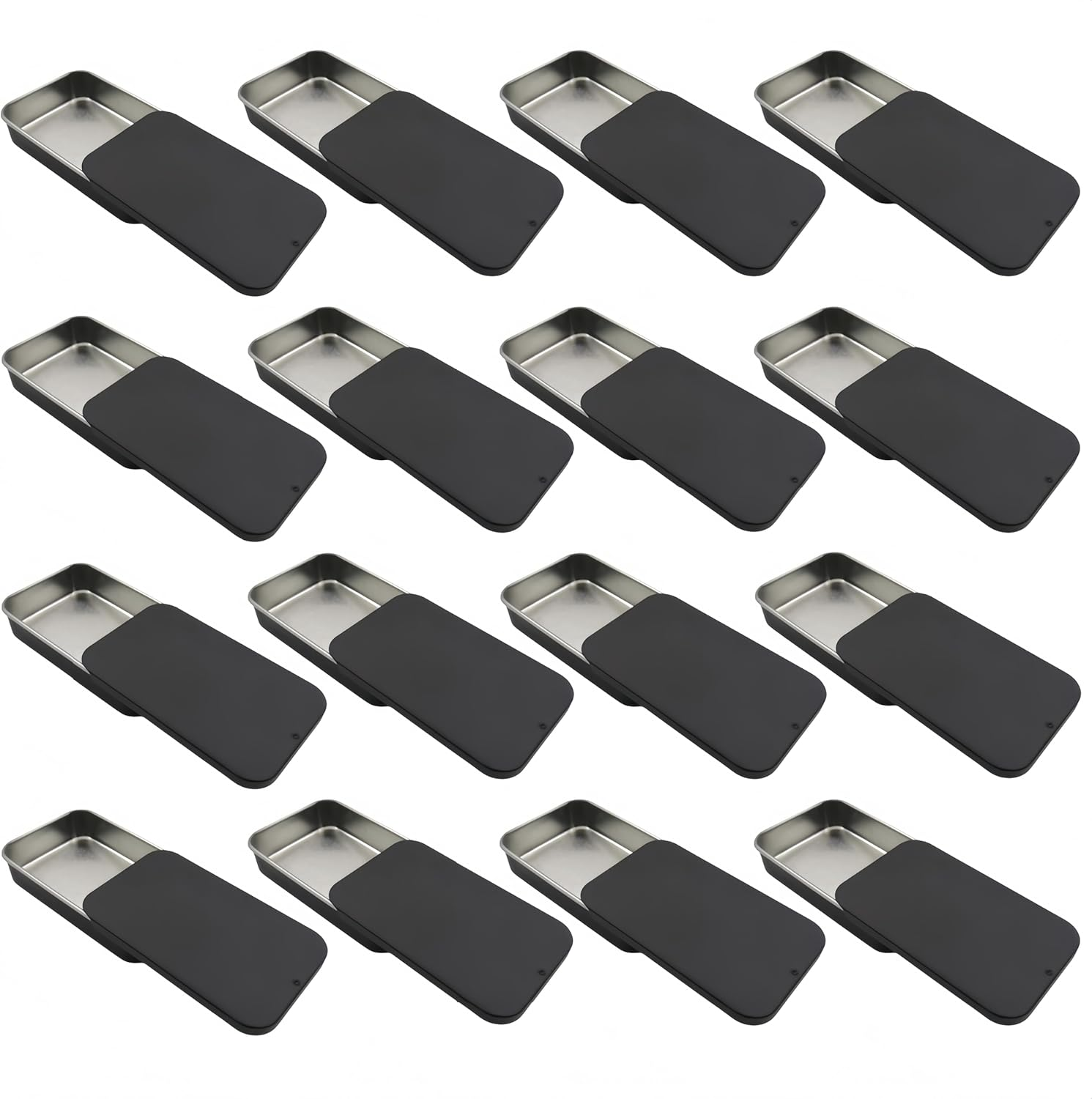 16 Pcs Aluminum Tin Jars,Metal Slide Top Containers,Portable Small Empty Storage Slide Top Lip Balm Tins with Lids for Lip Balm,Make Up,Eye Shadow, Tea （Black, 60 * 33 * 11Mm) image number 6