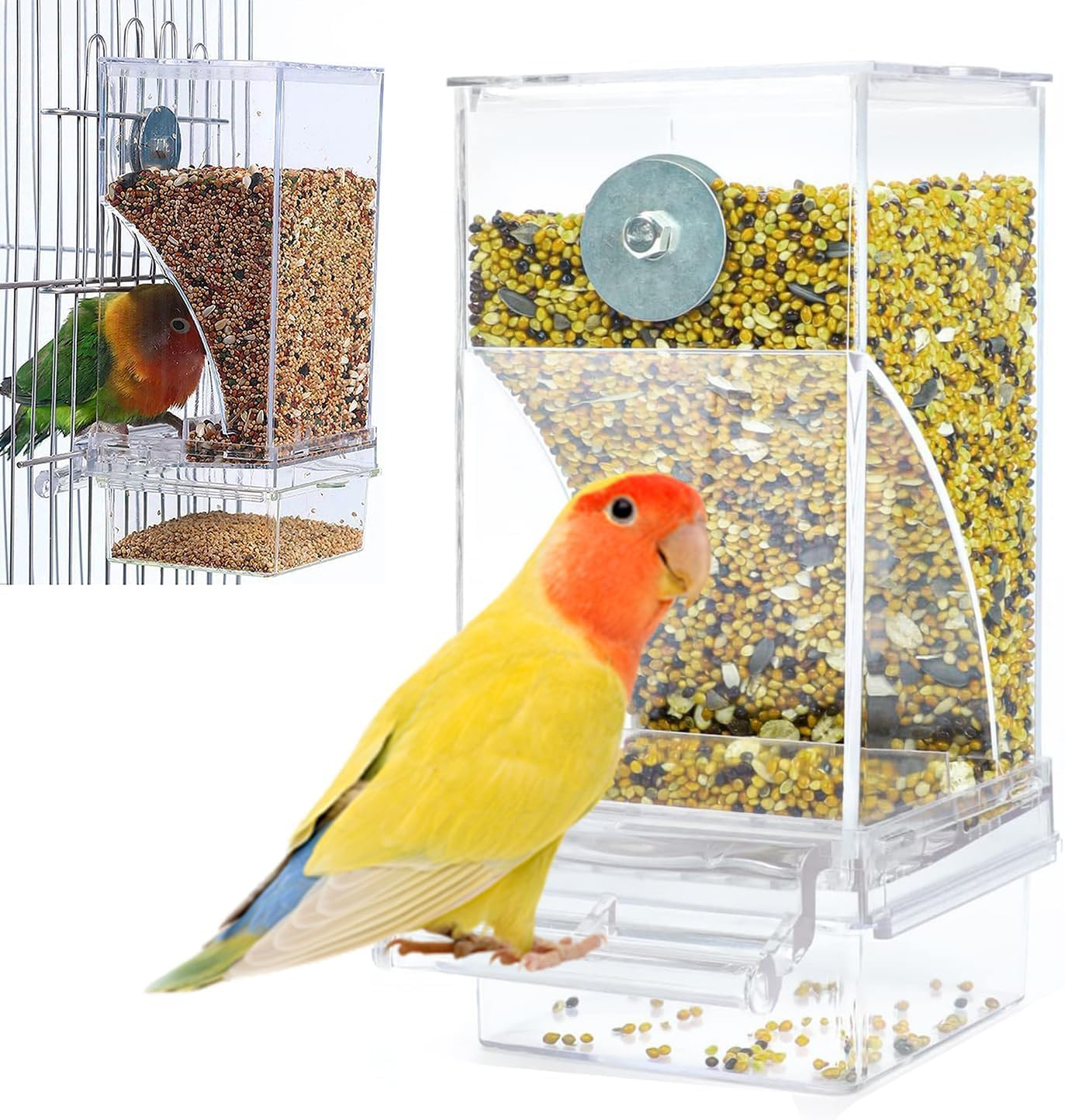 BEANPRECOY No Mess Bird Feeder Automatic No-Spill Transparent Bird Feeder Automatic Parrot Feeder Cage Accessories anti Spill Food Container Cage Easy Clean for Small and Medium Bird Parakeets image number 1