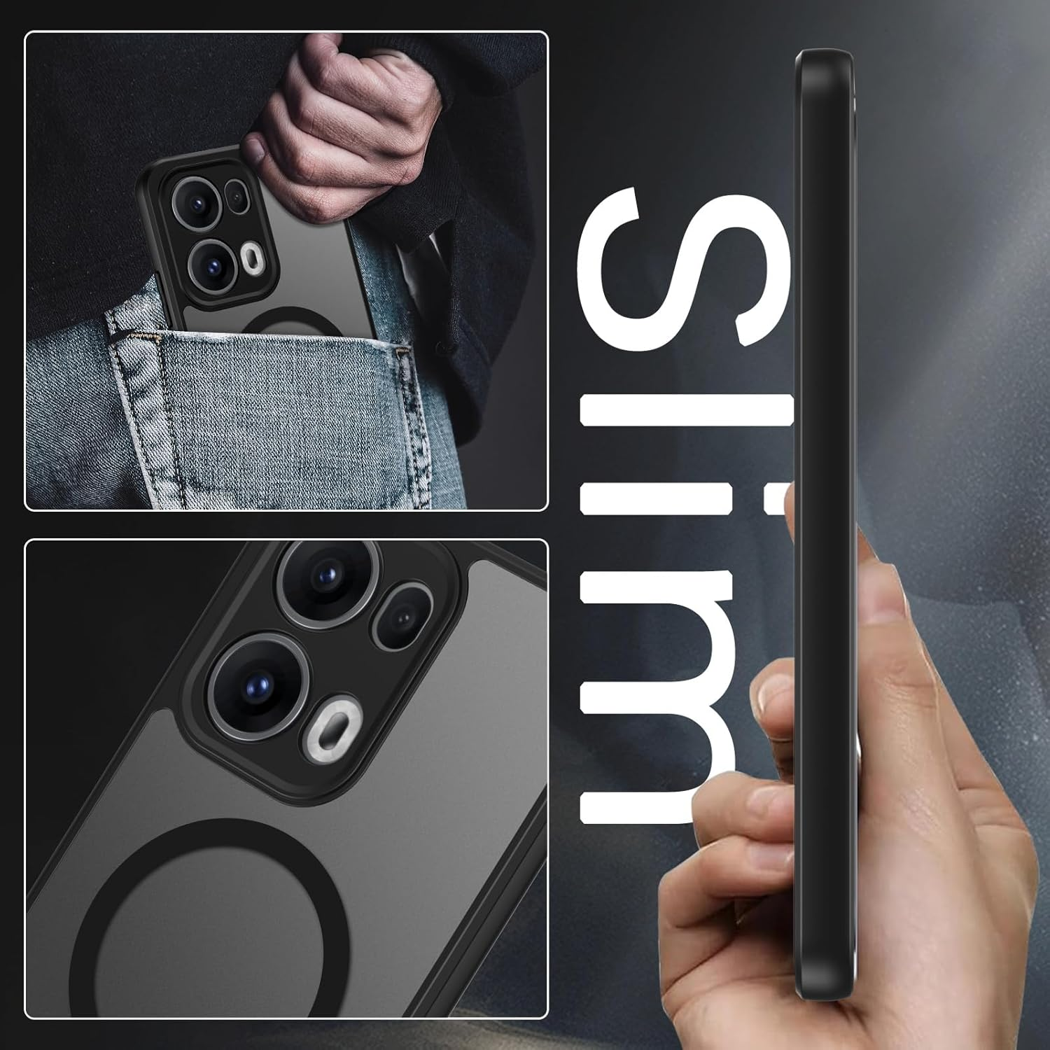 DUEDUE for Oppo Reno 13 Pro 5G 6.83" Case Magnetic, Compatible with Magsafe, [Skin-Touch] Matte Translucent Shockproof Military-Grade Protection Slim Cover for Oppo Reno13 Pro, Black image number 5