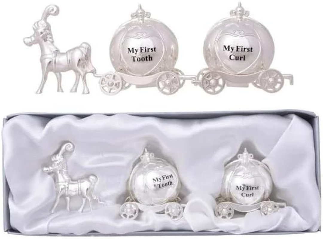 Baby Tooth Keepsake Box First Curl Girl Boy Christening Gifts Silver Carriage image number 2