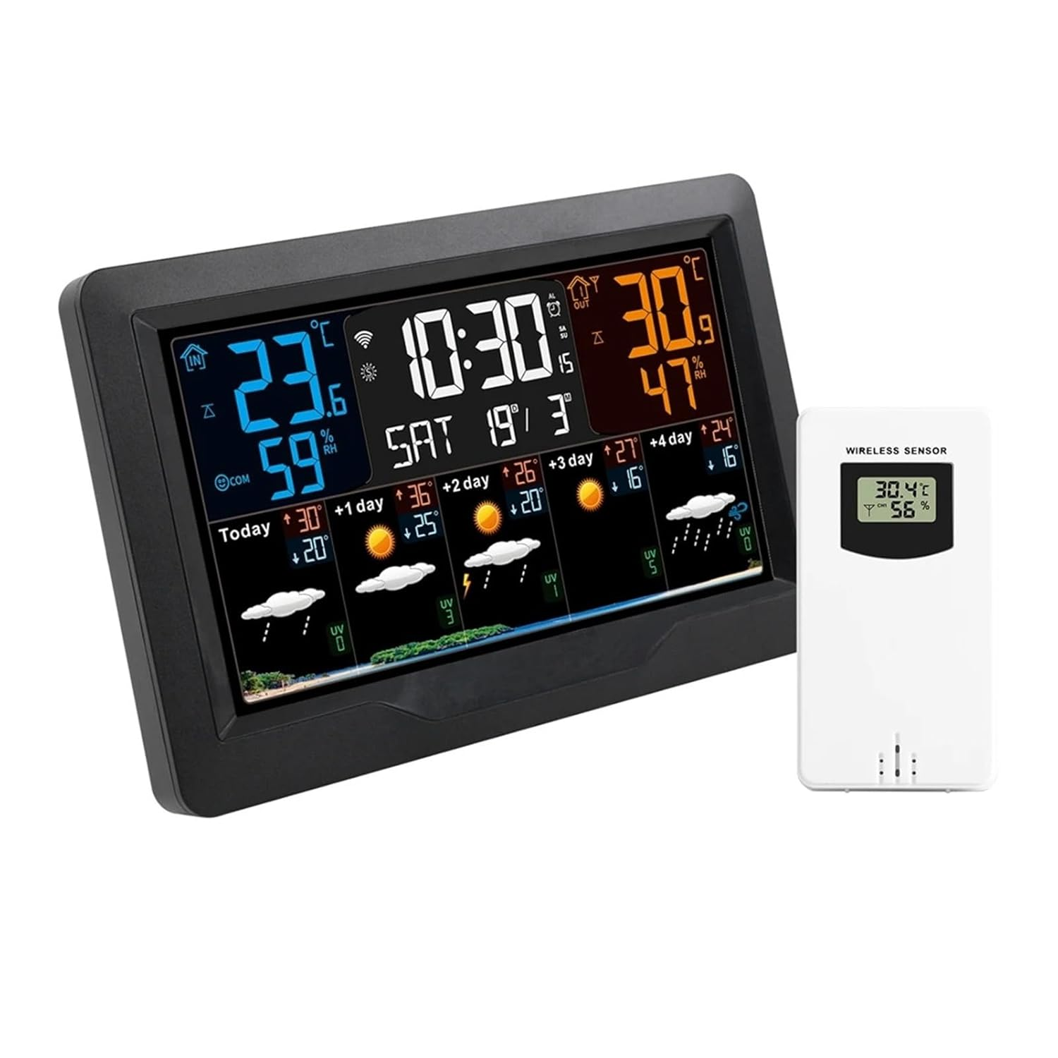 Wifi Weather Station Digital Color Screen Thermometer Hygrometer Online Forecast Trend Wall Alarm Clock Sensor image number 5