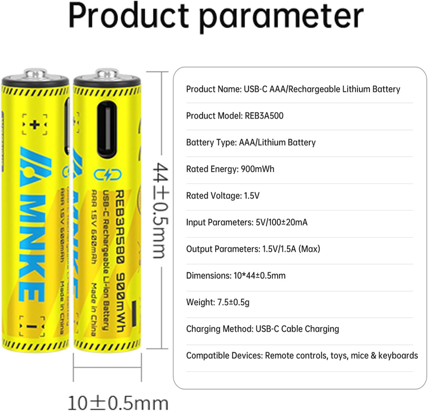 4PCS AAA Rechargeable Lithium Batteries 1.5V 900Mwh High-Capacity 2000+ Cycles Ultra-Long Lasting Time Durable Cycle 4-Pack Set with Type-C Cable (Black 4-Pack Set) image number 4