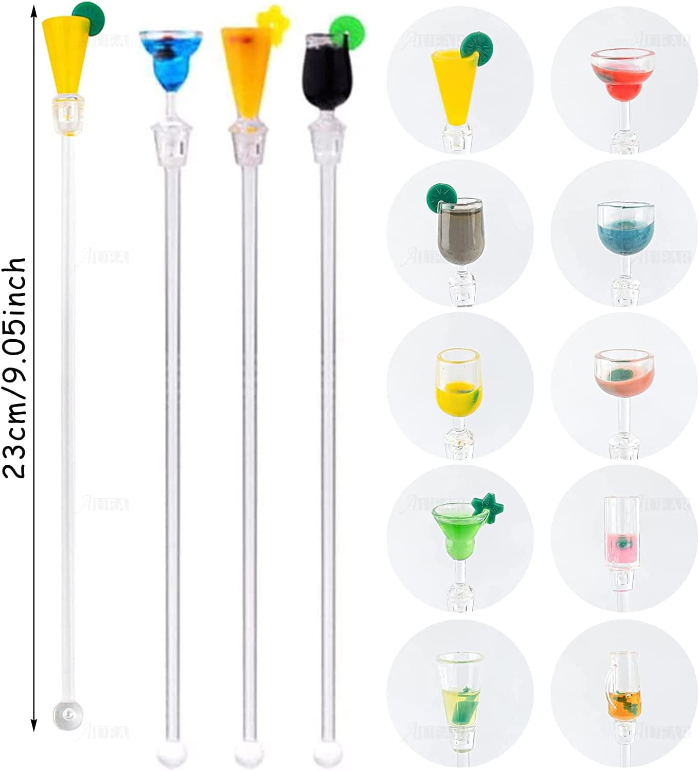 LALOCAPEYO 10 Pack Swizzle Sticks Acrylic Colorful Cocktail Drink Stirrer Clear Shafts for Chocolate Ice Tea Milk Juice for Bars Cafes Restaurants Home image number 3