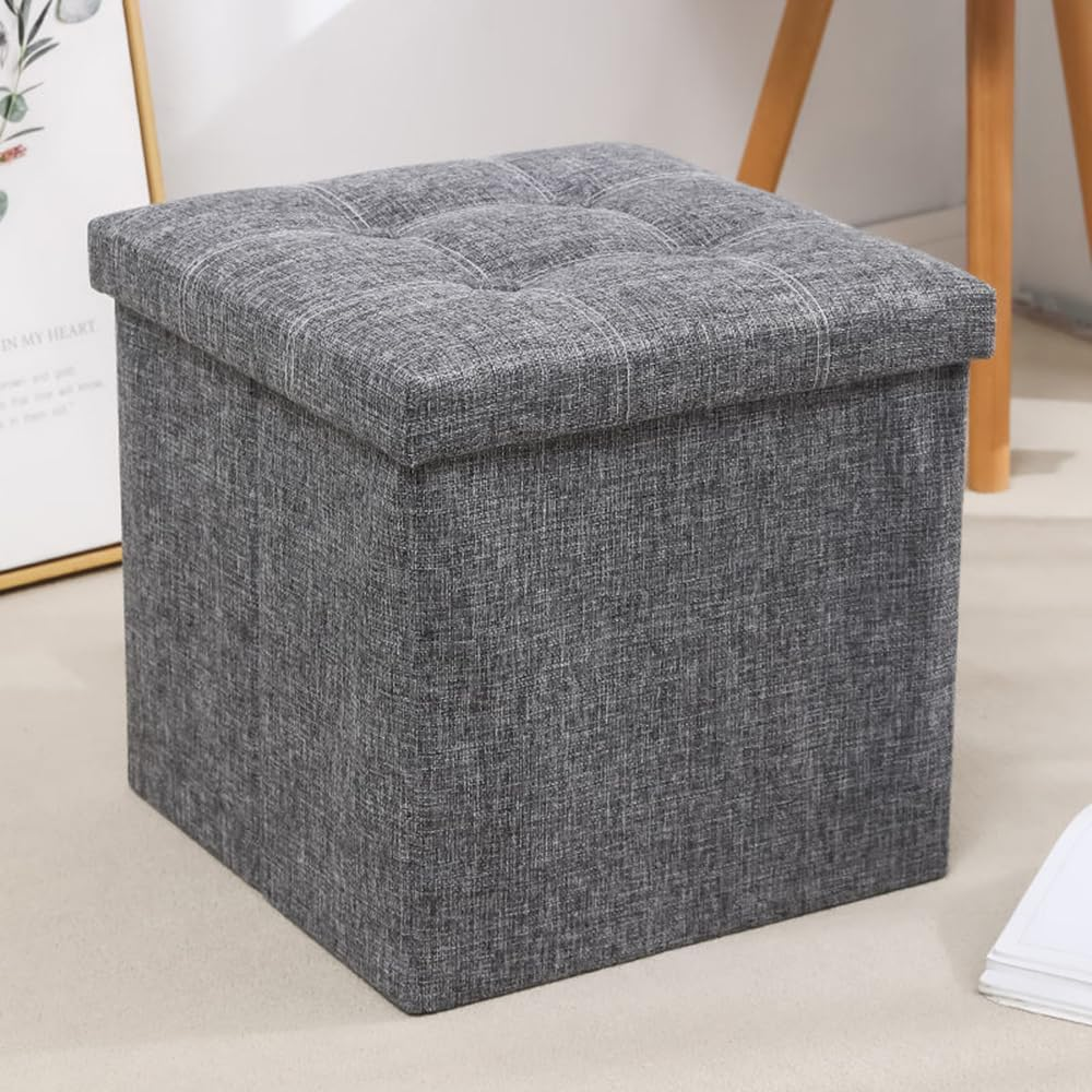 Hbluefat Folding Storage Ottoman Bench Footrest Seat Chest Coffee Table Toy Box for Living Room Hallway,Linen-Look Fabric (Grey, 55L)