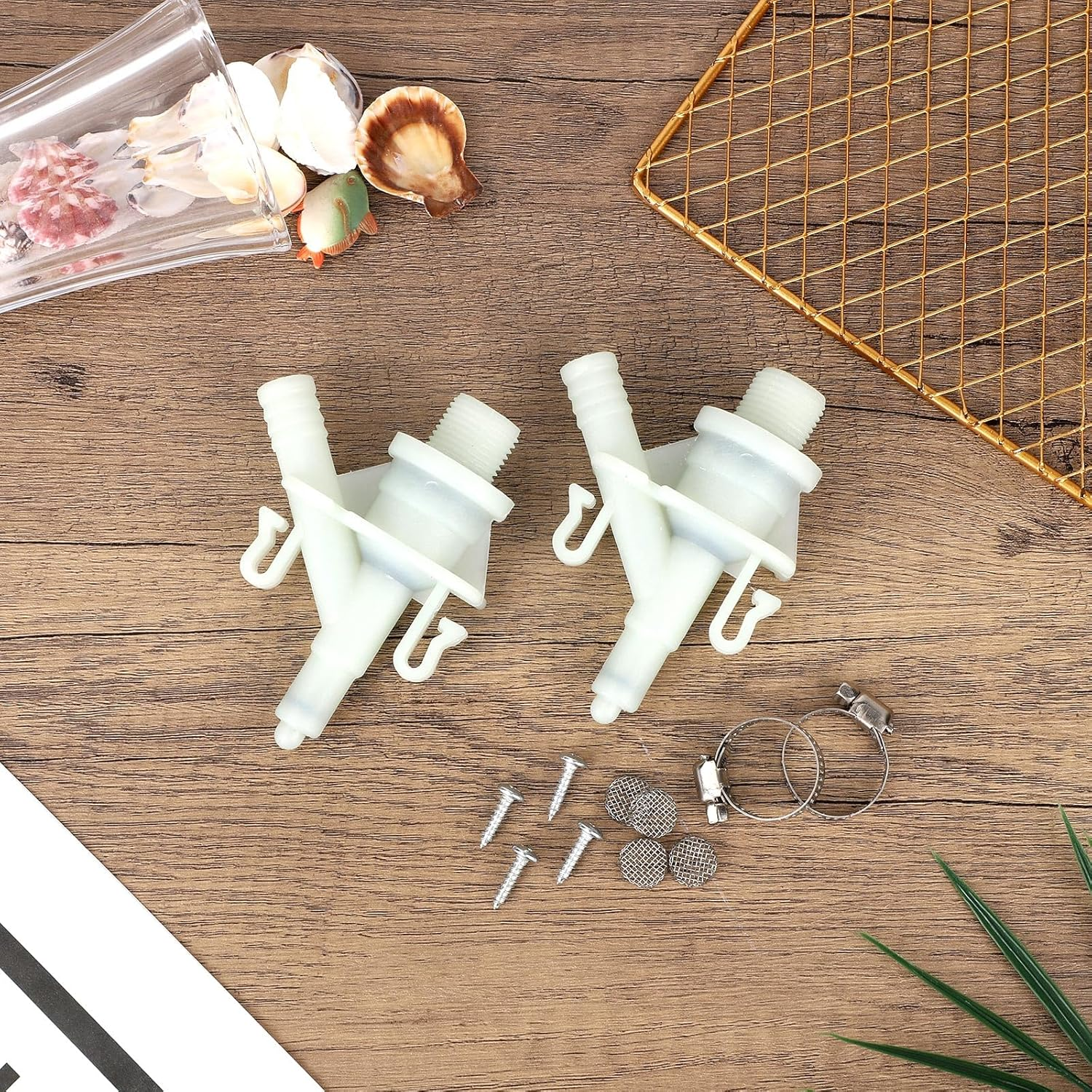 2 Pack 385311641 RV Toilet Water Valve Replacement Kit, Pedal Flush Toilet Valve Parts with Hose Clamps Mesh Filters and Screws Compatible with Dometic & Sealand 300 310 320 Series image number 5