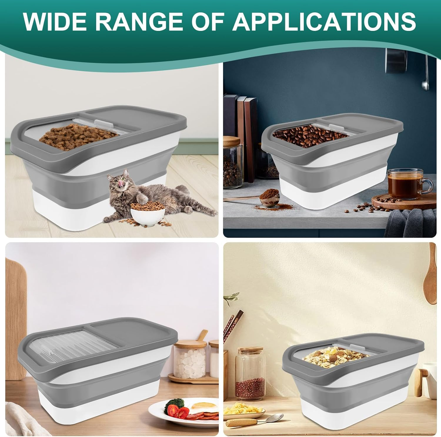 Dog Food Container, Pet Food Container with Measuring Cup & Scoop, 13-20LB Collapsible Food Containers Sliding Lids Cat Food Storage Box, Airtight Dry Food Bin for Pet image number 5