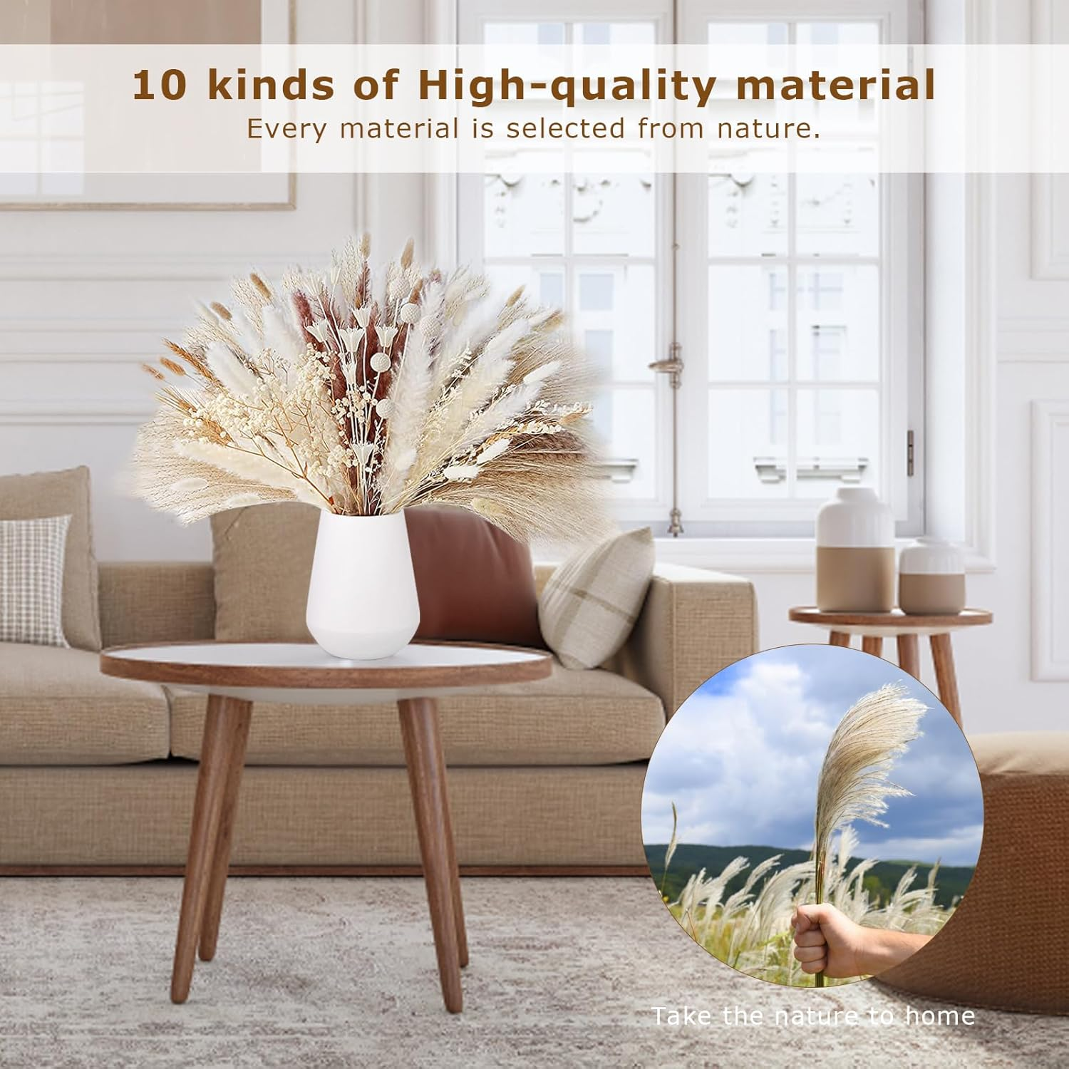 109 Pcs Pampas Grass Decor Boho Home Decor Dried Flowers, Beautiful Natural Dried Pampas Grass Bouquet for Office Decor, Wedding Decor, Farmhouse Decor, Festival Decor image number 3