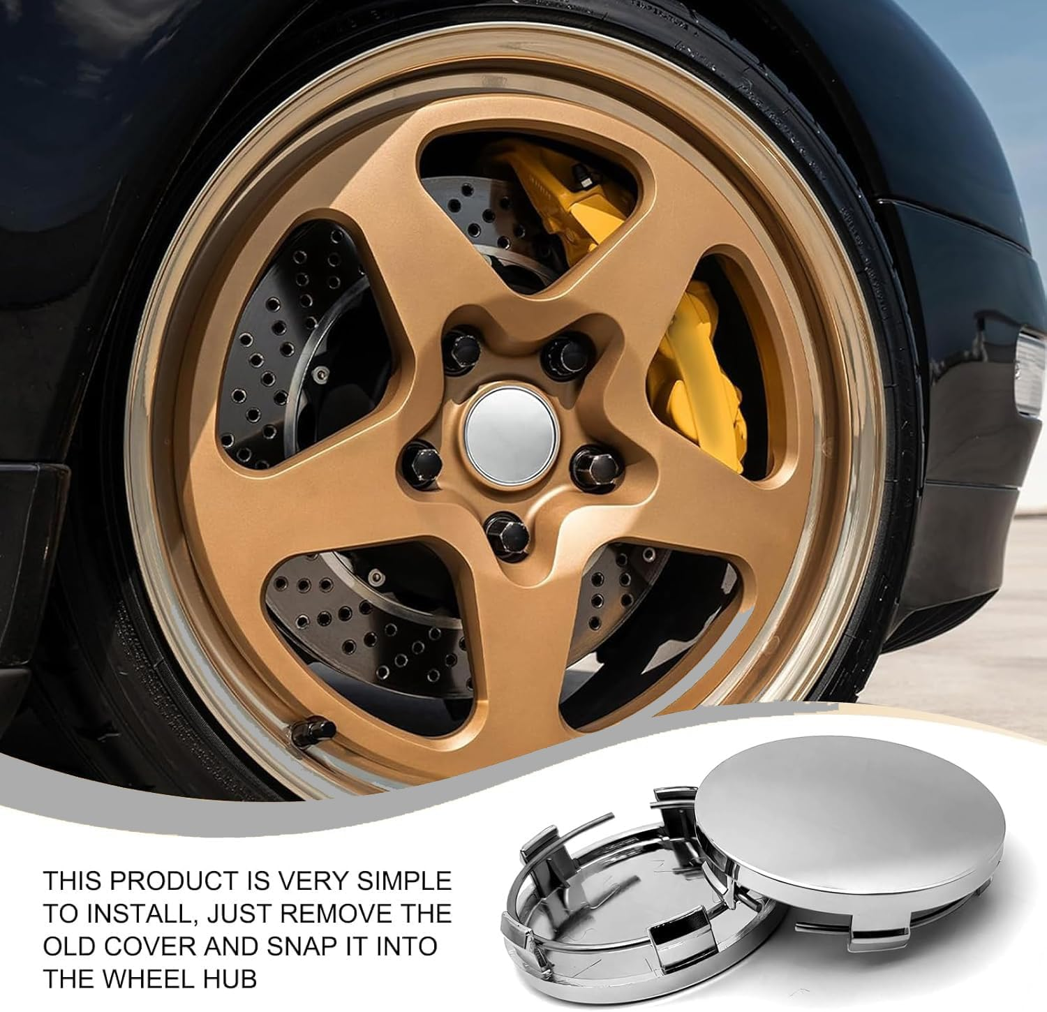 Wzenclave 4 Pcs Car Wheel Hub Center Cap ABS Rust-Proof Durable Snap-In Anti-Falling Fastening Installation Accessories 60Mm OD 58Mm ID for Most Cars Car Modification Wheel Hub Universal Wheel Cover image number 2