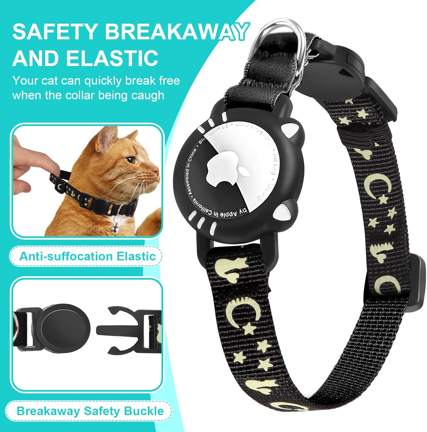 Agoumlux Airtag Cat Collar Compatible with Apple Air Tag with Reflective Safety Buckle for Kitten image number 1