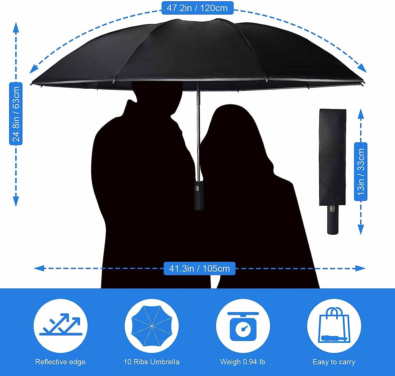 DAWNTREES Travel Folding Umbrella | UPF 50+ 99% UV Protection,Sun UV Umbrella,Sturdy Windproof, Reflective Safety Strip,Compact Auto Open/Close Umbrella for Men Women,Gift Package image number 2