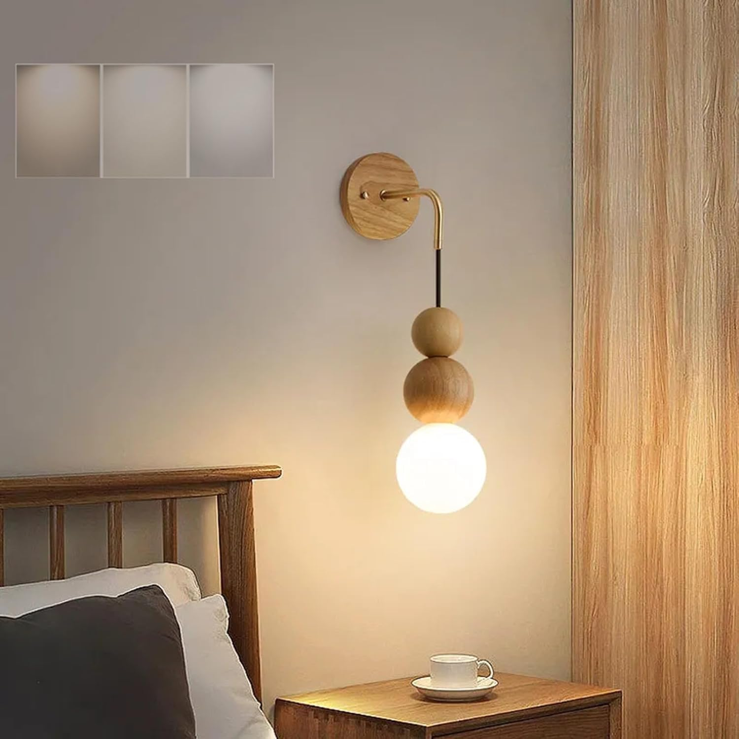 Wooden LED Wall Lamp Living Room Wall Lights Indoor Decorative Nature Wood Wall Sconce Tri-Color Dimmable Vintage Design Style 3000K/4500K/6500K Bedside Bedroom Hallway Stairs (Light Wood) XXZ image number 4