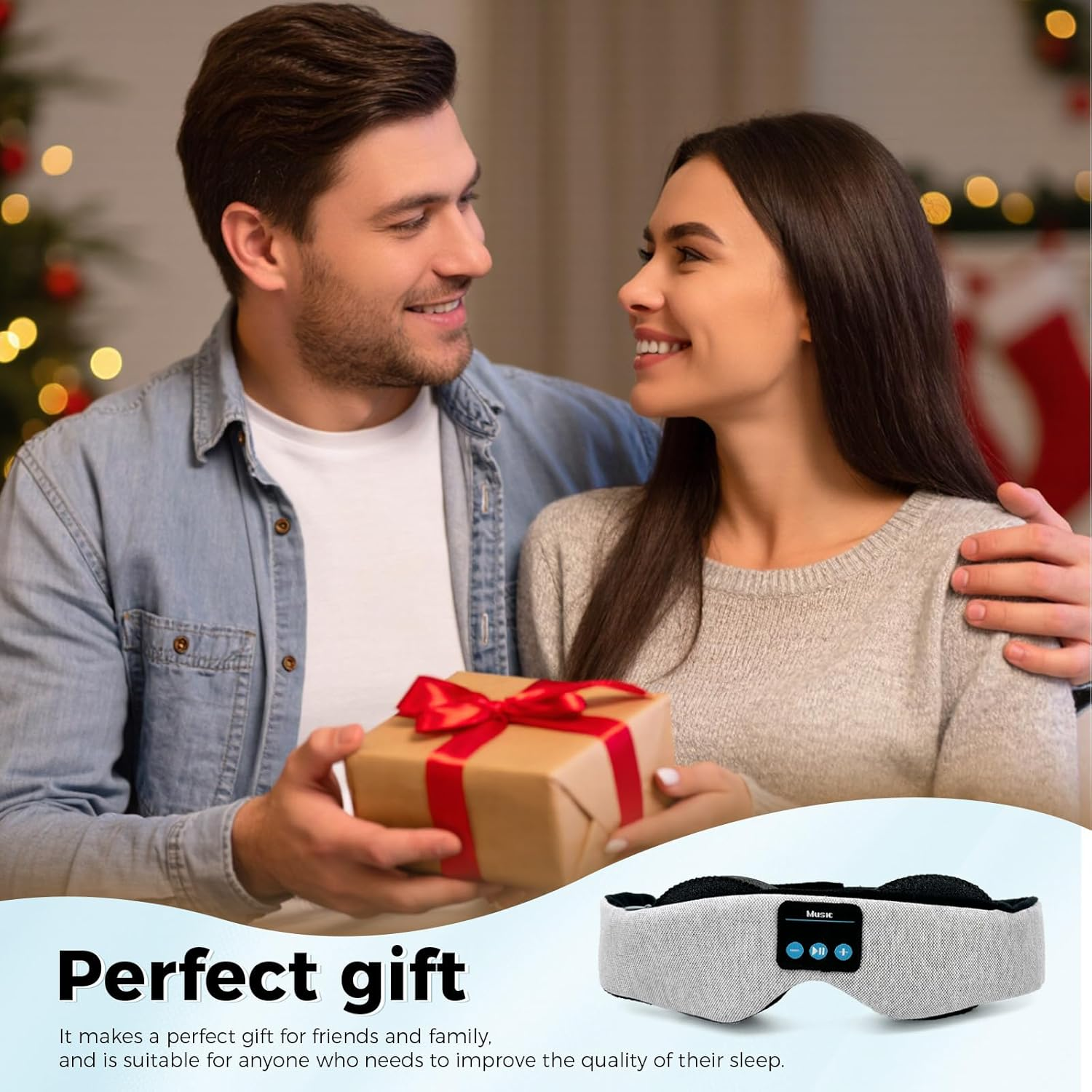 Sleep Mask, 3D Bluetooth Sleep Headphones, Adjustable Sleeping Mask for Women Men, Perfect Gifts Blindfold for Sleep/Travel/Sports (Grey) - Grey image number 3