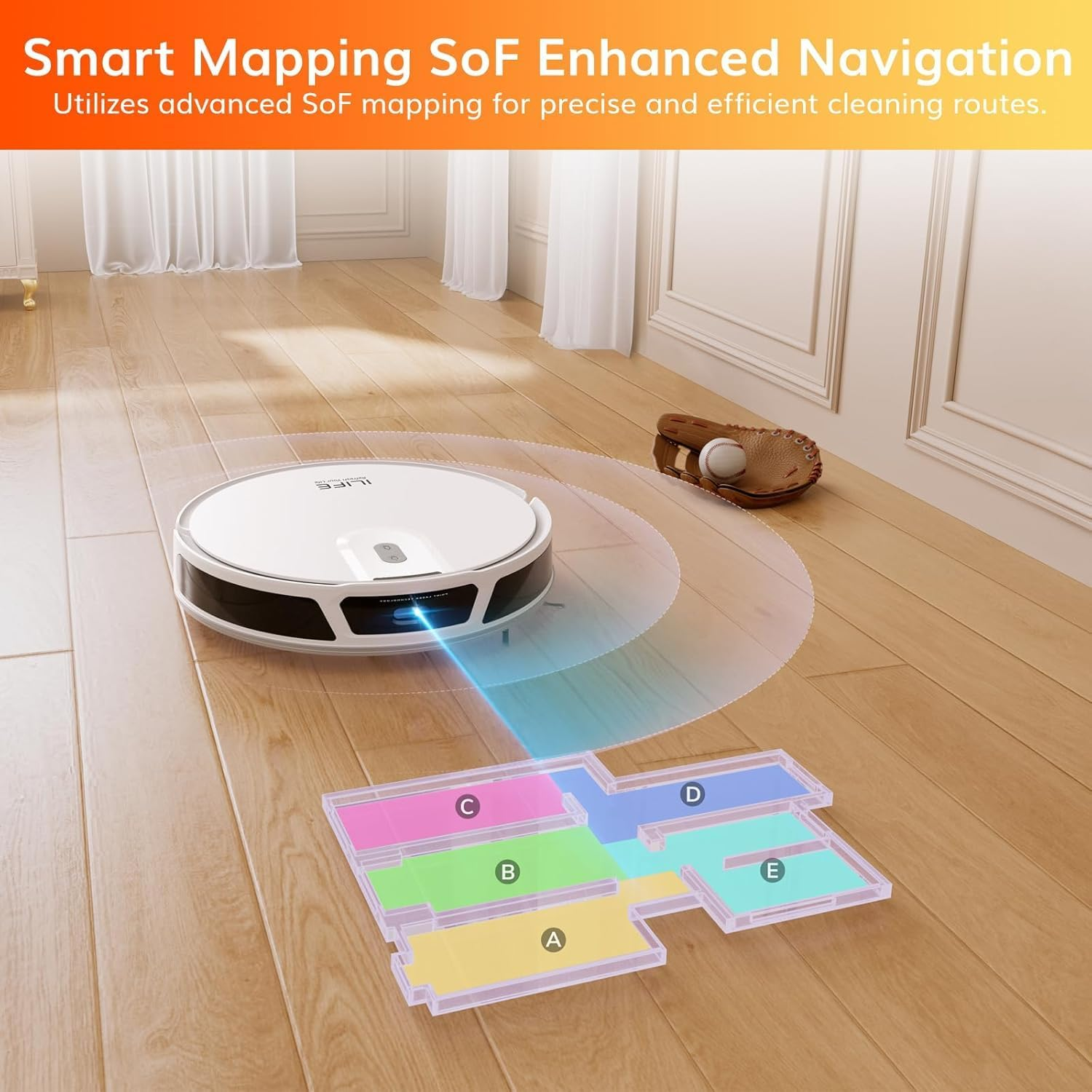 ILIFE V20 Robot Vacuum Cleaner and Mop, 5000Pa Suction, Laser Navigation,140Min Runtime,Multi-Floor Mapping,App/Alexa/Google Compatible Smart Robot Vacuum Cleaners for Hard Floors and Carpets (V20) image number 6