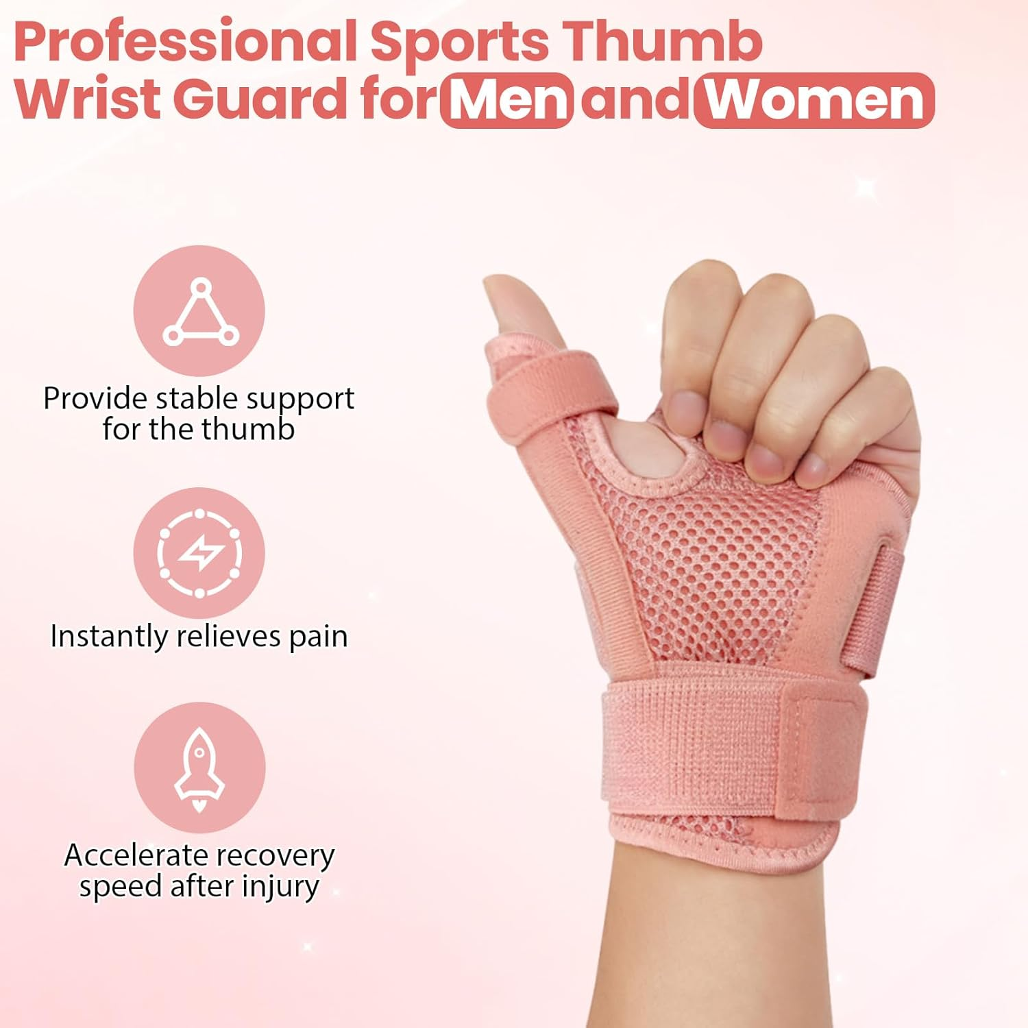 Thumb Spica Splint with Stabilizer for Arthritis Carpal Tunnel Syndrome and Sprains Thumb Brace with Support for Tendonitis One Size Fits Most Fits Both Hands Pink image number 3