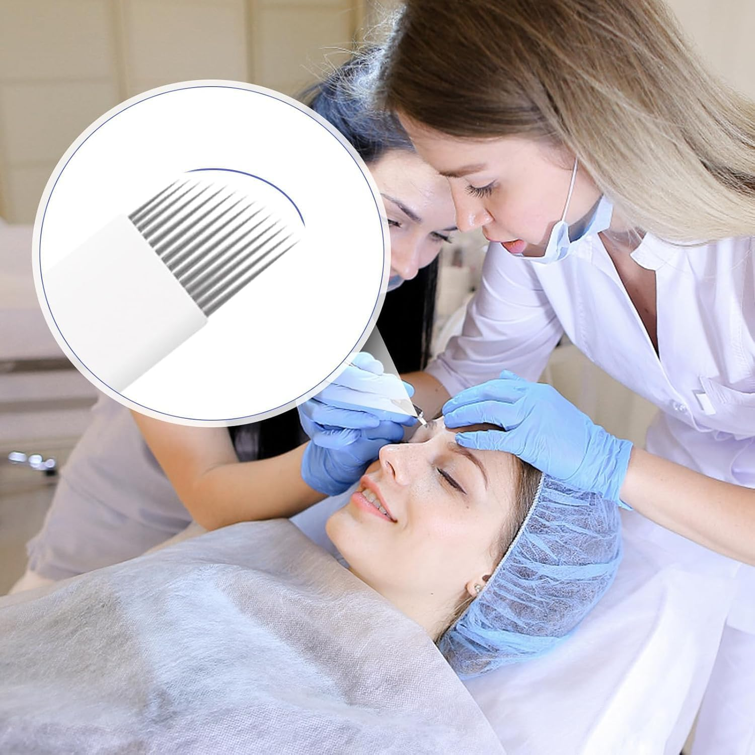 Microblading Sloped Needles White, 51 Pieces White Microblading Blades Needles, Eyebrow Microblade Sloped Needles,Eyebrow Microblade Needles for Makeup image number 1