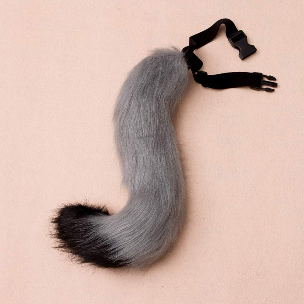 COSFLY Faux Fur Tail for Adult/Teen Furry Wolf Dog Fox Puppy Costume Halloween Party Cosplay Props (Gray Black)