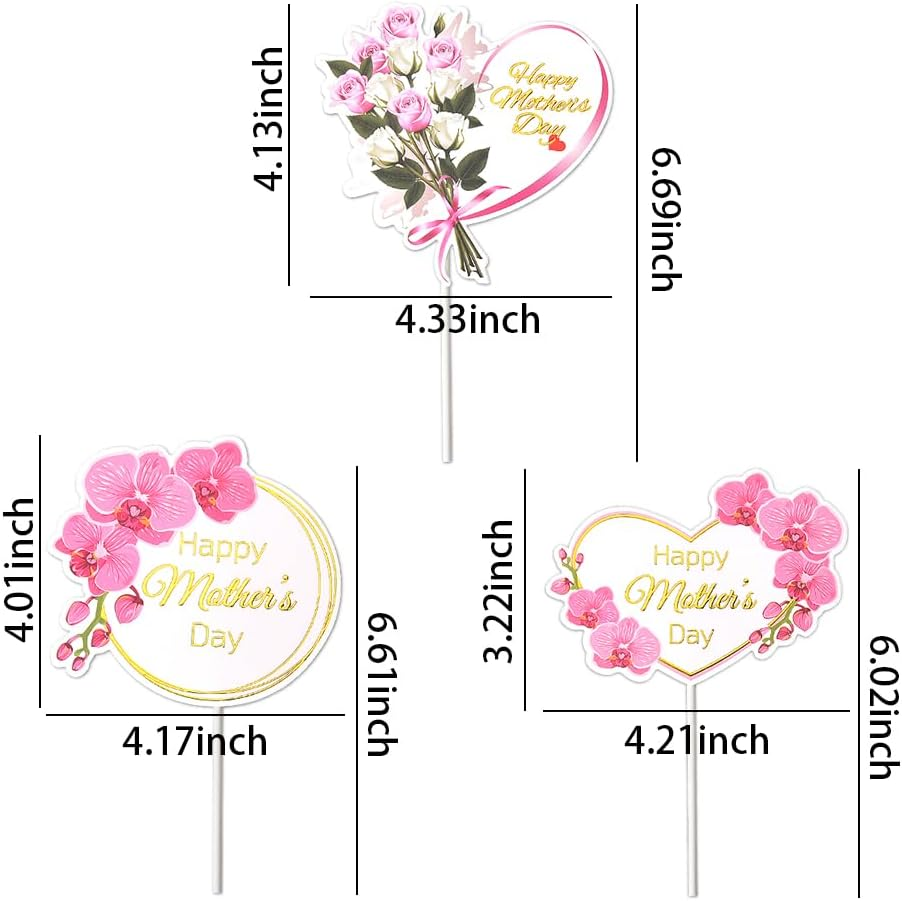 Happy Mothers Day Cake Topper Sign for Mother'S Day Cake Decorations for Women Mom Cupcake Toppers 3Pcs Heart round Rose Flower Floral Mothers Day Decorations Ideas image number 2