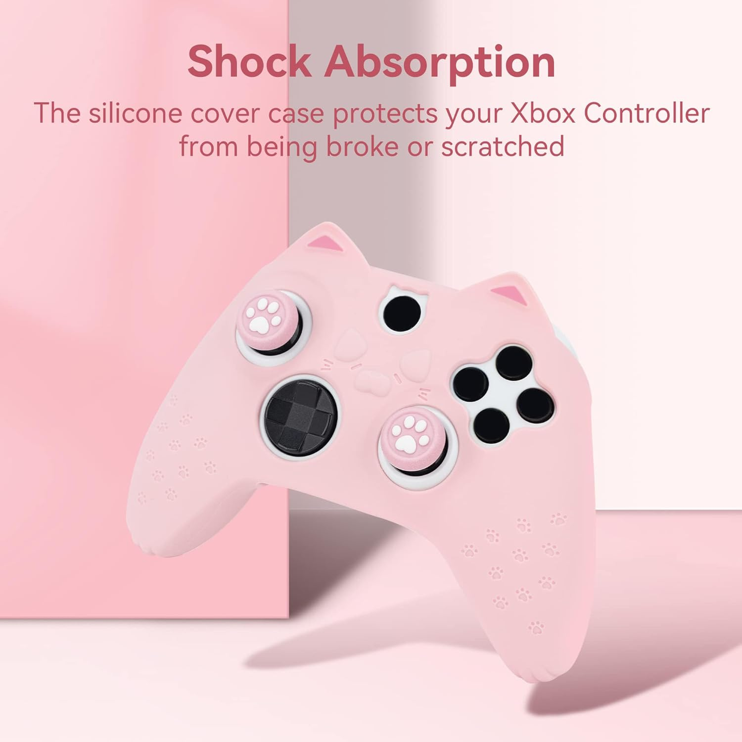 Geekshare Cat Paw Controller Skin Grips Set Anti-Slip Silicone Protective Cover Skin Case Compatible with Xbox Series X Controller with 2 Thumb Grip Caps and 1 Sticker (Pink) image number 2