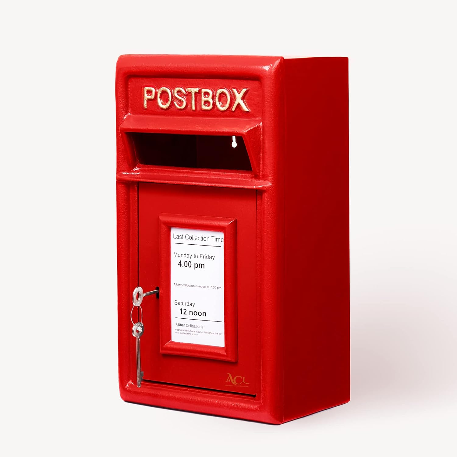 Assorted Collections Wall Mounted Post Box Classic Red Large Letter Box Lockable with 2 Keys, Heavy Duty Cast Iron Weatherproof Mailbox Easy to Install Keep &lrm;24X17X 44 Cm, 11.8 Kg