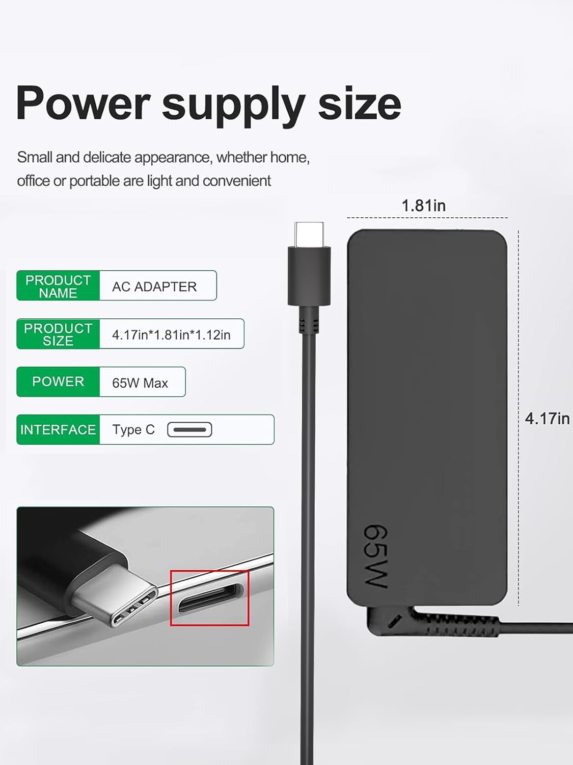 65W USB C Laptop Charger Fast Charger Compatible with Lenovo Thinkpad Yoga Dell Latitude Chromebook HP Spectre Elitebook Samsung Google Acer Asus Computer Replacement 45W USB Type C Power Supply Cord image number 1