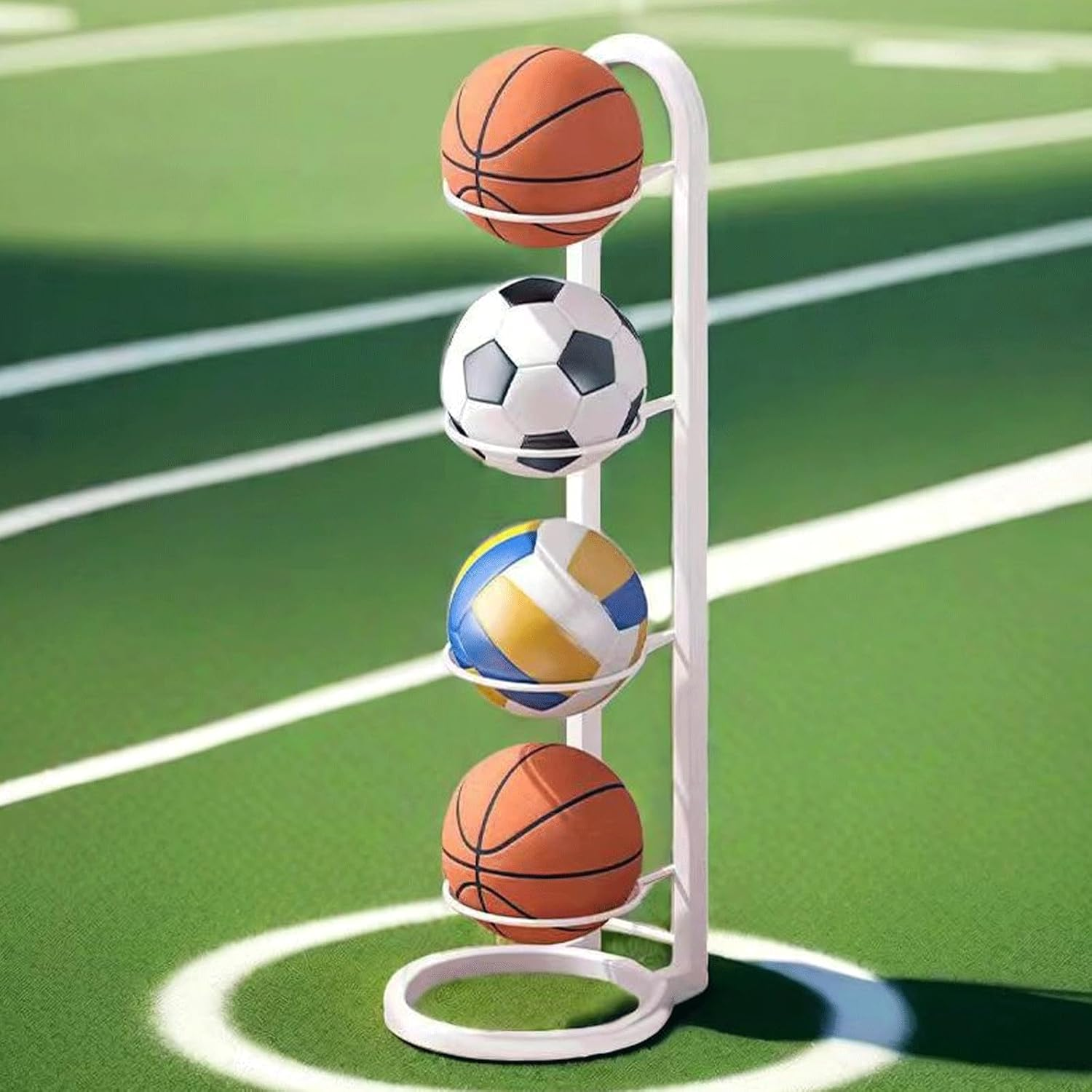 Ball Storage Rack with 4 Baskets Sports Equipment Organizer for Basketball, Football, Soccer Ball Garage & Room Shelving, Heavy-Duty Ball Holder Kids & Adult Sports Gear Storage image number 1